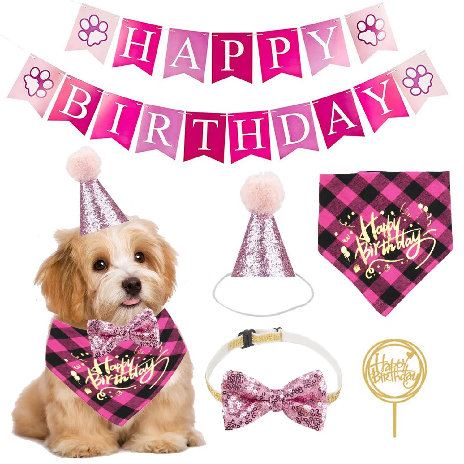 ADOGGYGO Dog Birthday Girl Bandana - Dog 1st Birthday Party Supplies - Puppy ...