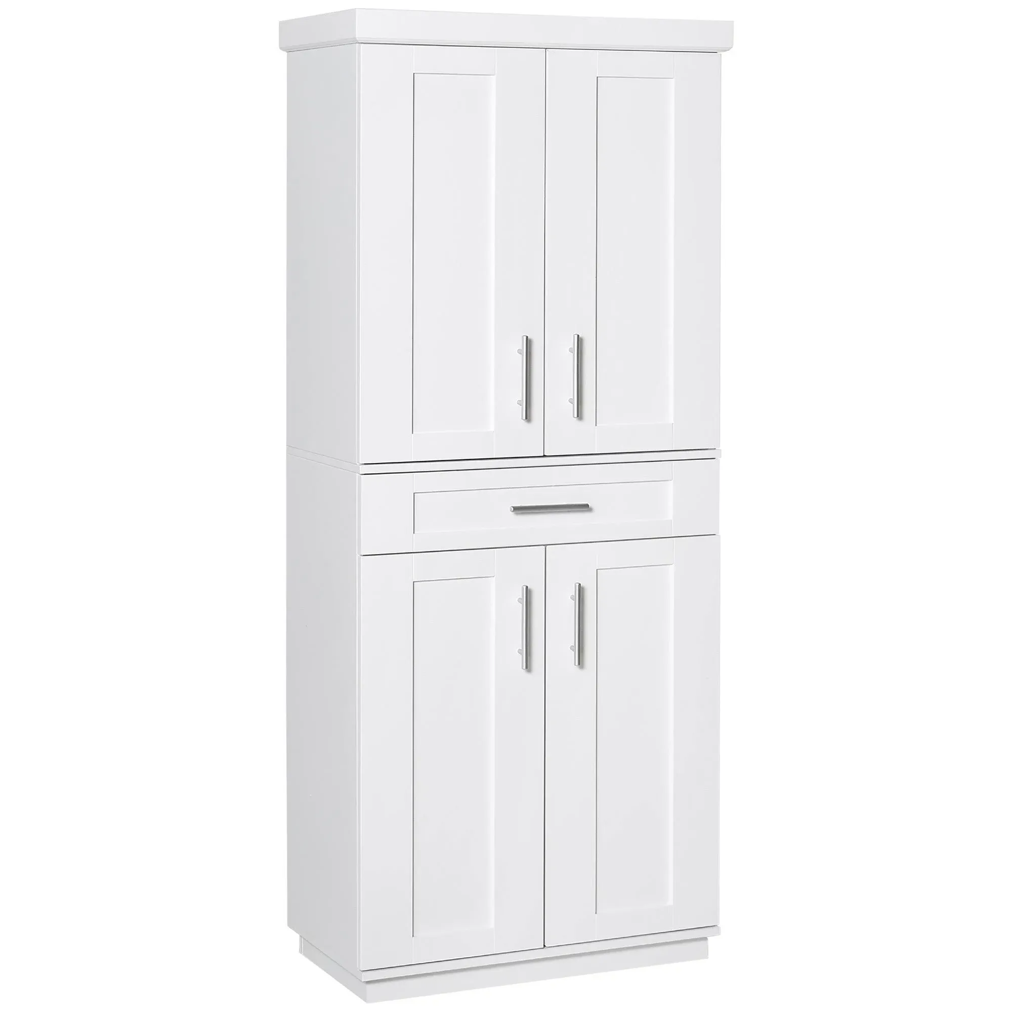 HOMCOM Modern Kitchen Pantry Freestanding Cabinet Cupboard with Doors and Drawer, Adjustable Shelving, White