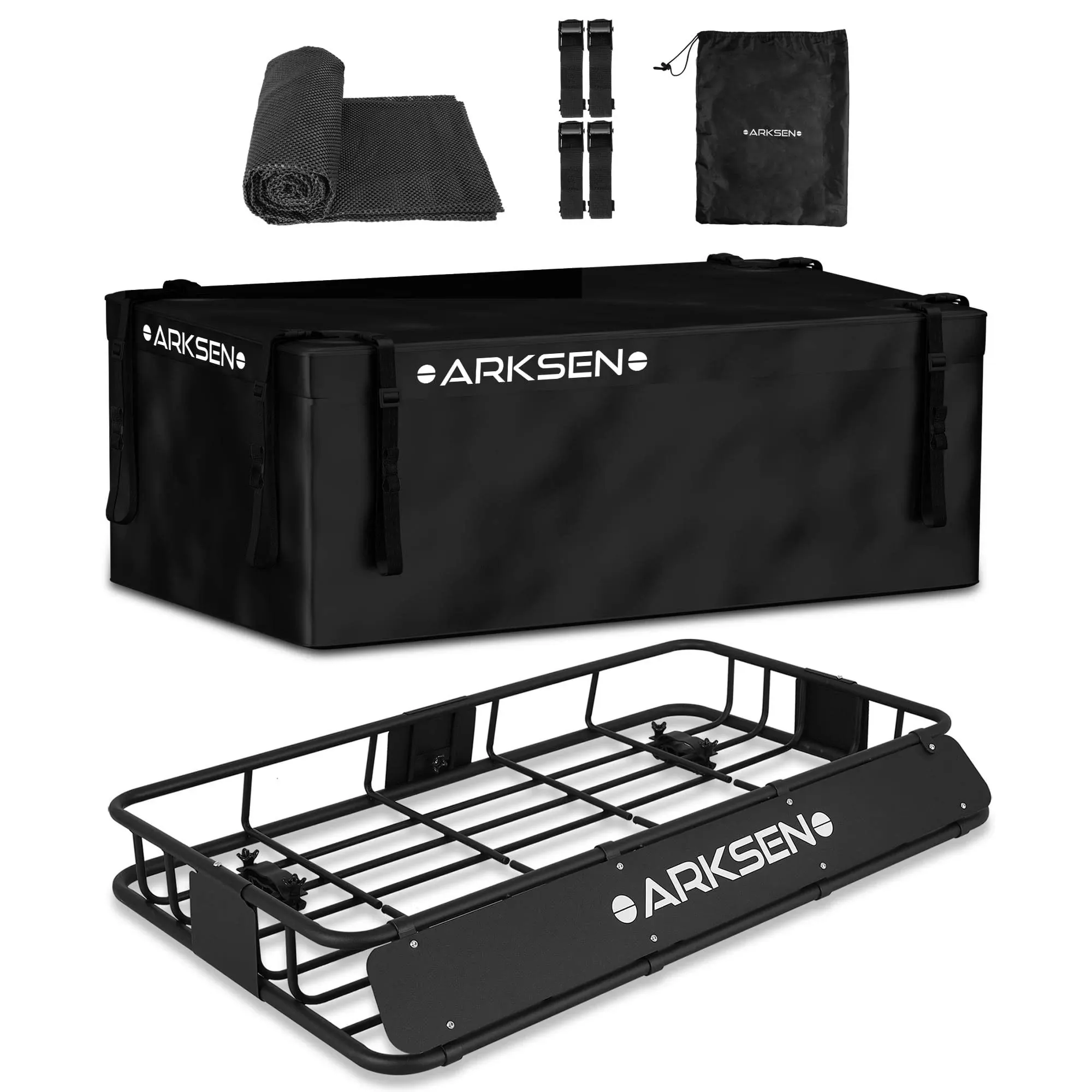 ARKSEN 30 x 50 Inch Universal Extra Wide 150LB Heavy Duty Roof Rack Cargo with 500D PVC Waterproof Cargo Bag, Car Top Luggage Holder Carrier Basket for SUV, Truck, & Car Steel Construction