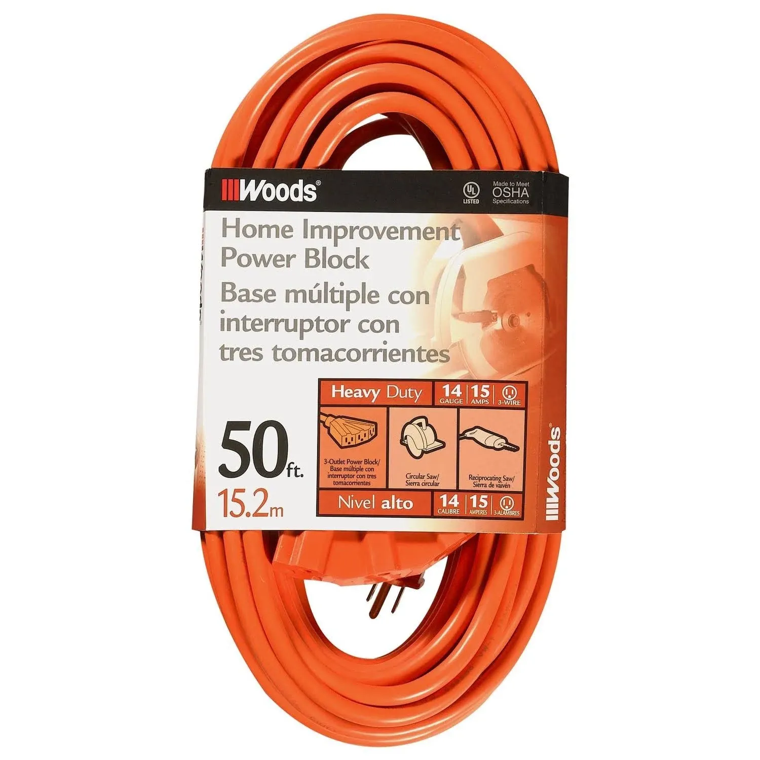 0826 14/3 Outdoor Multioutlet Extension Cord 50foot Orange