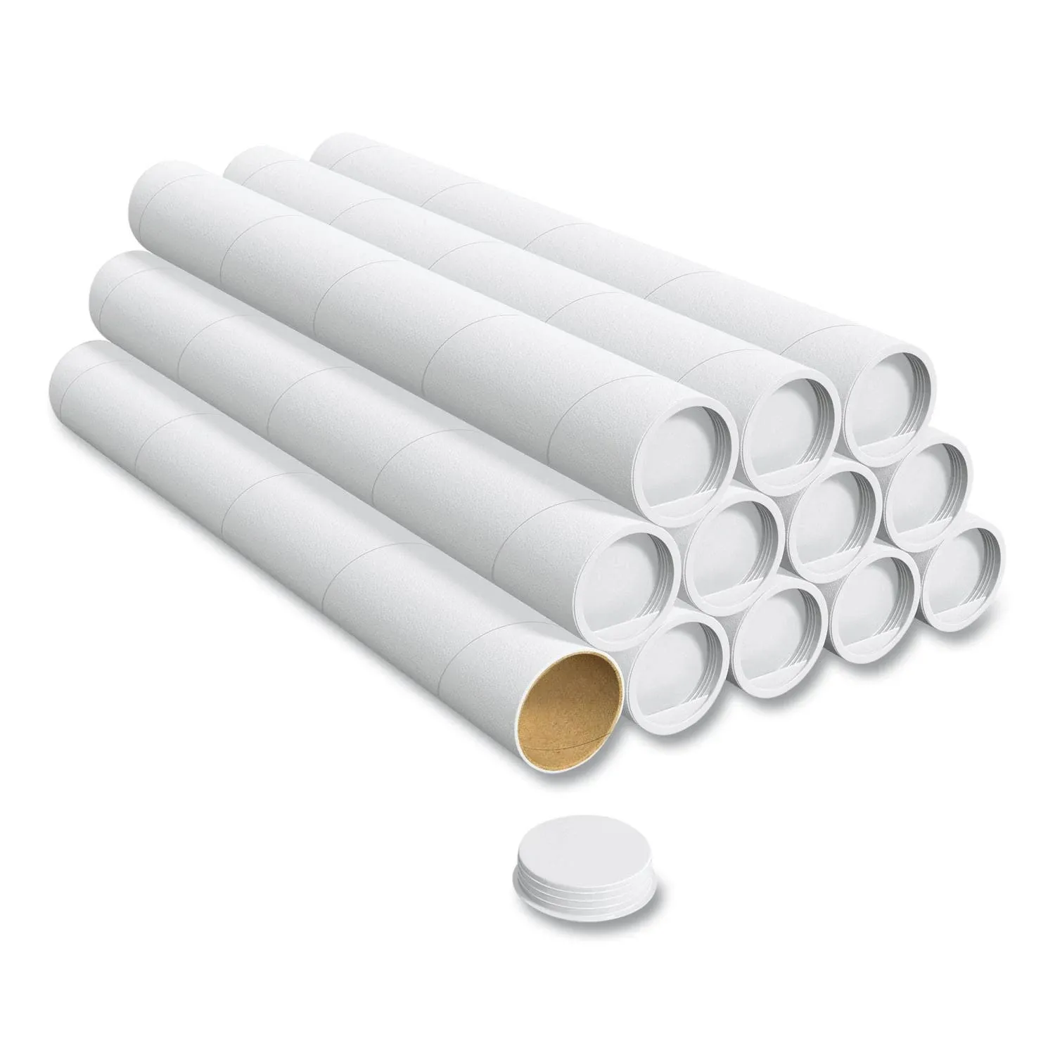 Coastwide Professional Mailing Tube with Caps, 24" Long, 3" Diameter, White, 12/Box