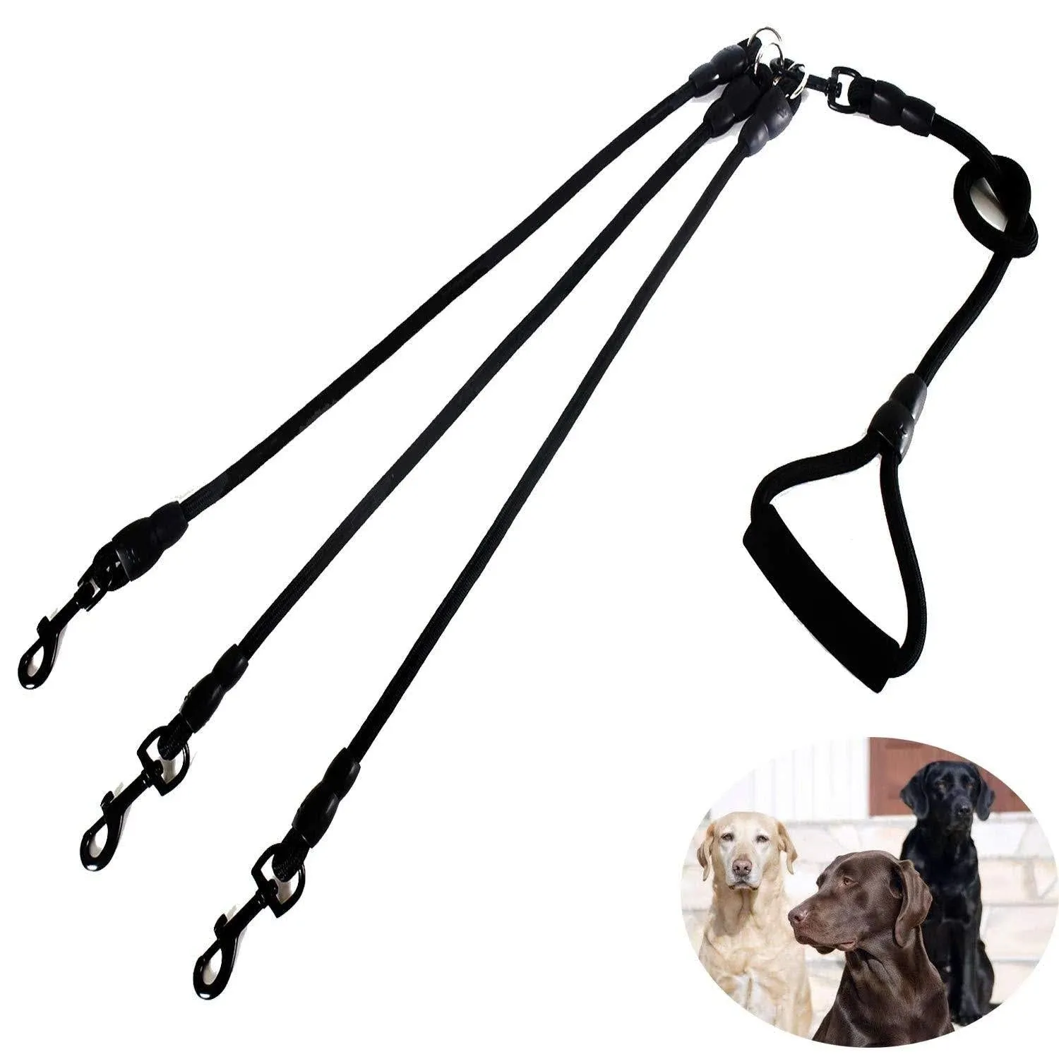 3 in 1 Durable Nylon Dog Leash with Padded Handle, 360° Swivel No Tangle Climbing Rope Removable Pet Traction Rope, Lead for Medium Large Dogs Black