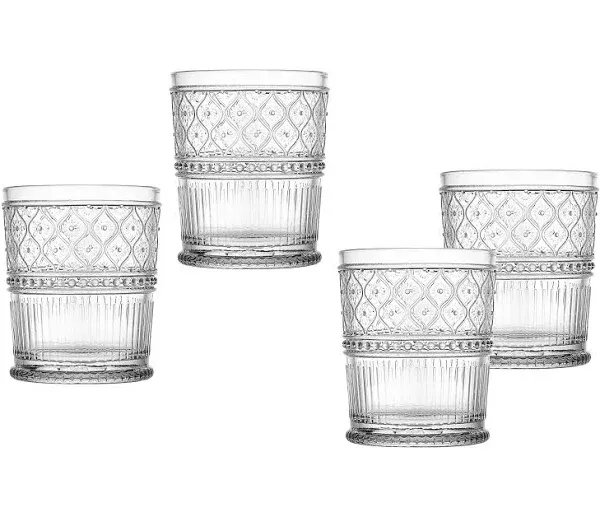 Godinger Claro Set of Four 4 Double Old Fashion Glasses, 12 oz - Clear