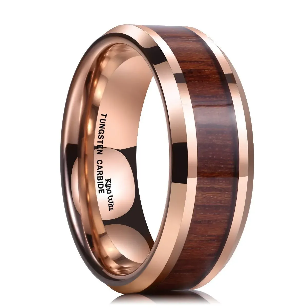 King Will Nature Koa Wood Inlay Tungsten Carbide Wedding Ring 8mm Rose Gold High ...