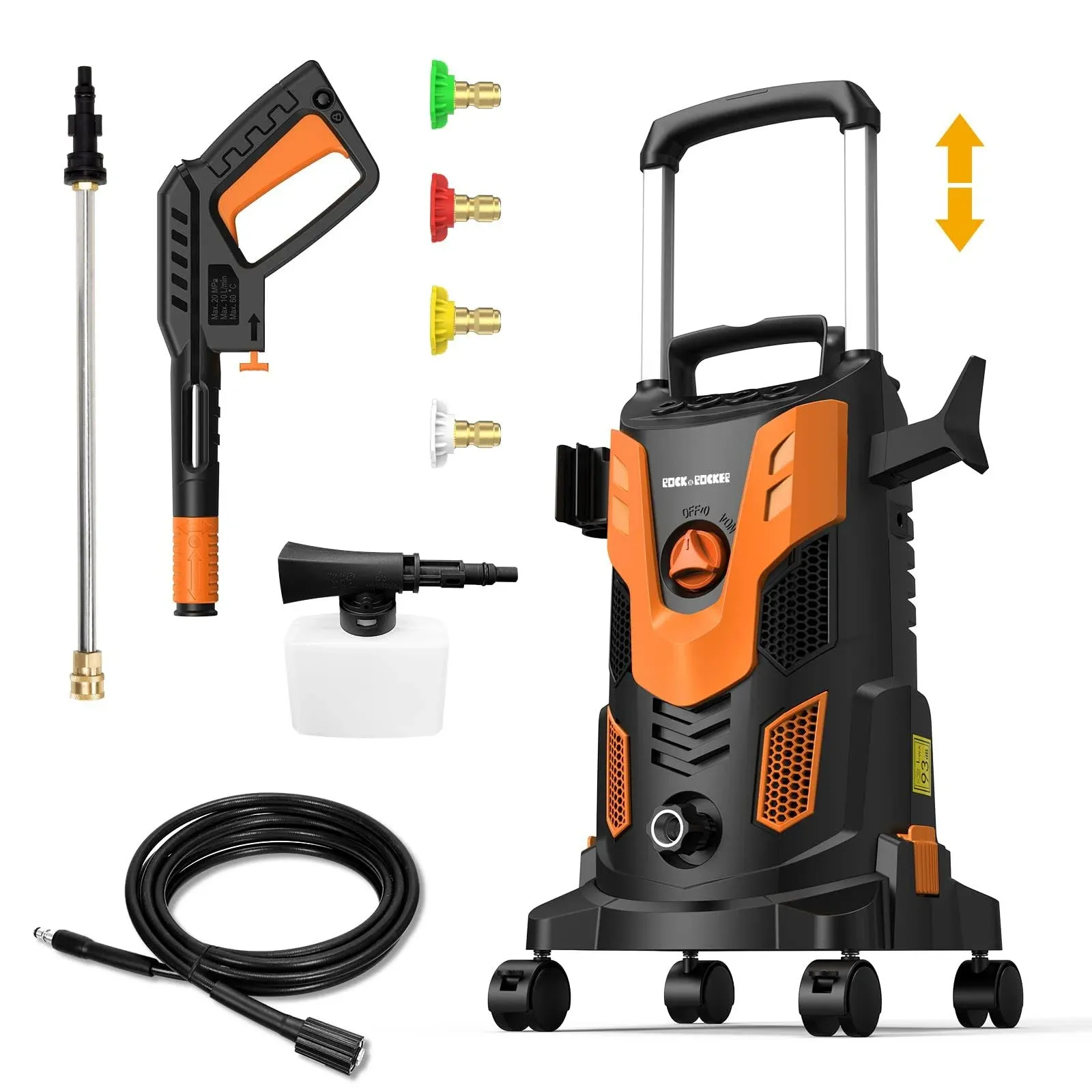 Rock&Rocker Upgraded 1750PSI Pressure Washer 2.5GPM Portable Electric Power Washer with 360° Spinner Wheels