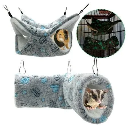 Vehomy 2Pcs Small Pet Tunnel Tube Hammock Luminous Glow Guinea Pig Hammock Rat Hanging Bunk Bed Plush Self-Luminous Ferret Hamster Tunnel Hideout for Small Animals Chinchilla Squirrel Gerbil