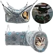 Vehomy 2Pcs Small Pet Tunnel Tube Hammock Luminous Glow Guinea Pig Hammock Rat Hanging Bunk Bed Plush Self-Luminous Ferret Hamster Tunnel Hideout for Small Animals Chinchilla Squirrel Gerbil