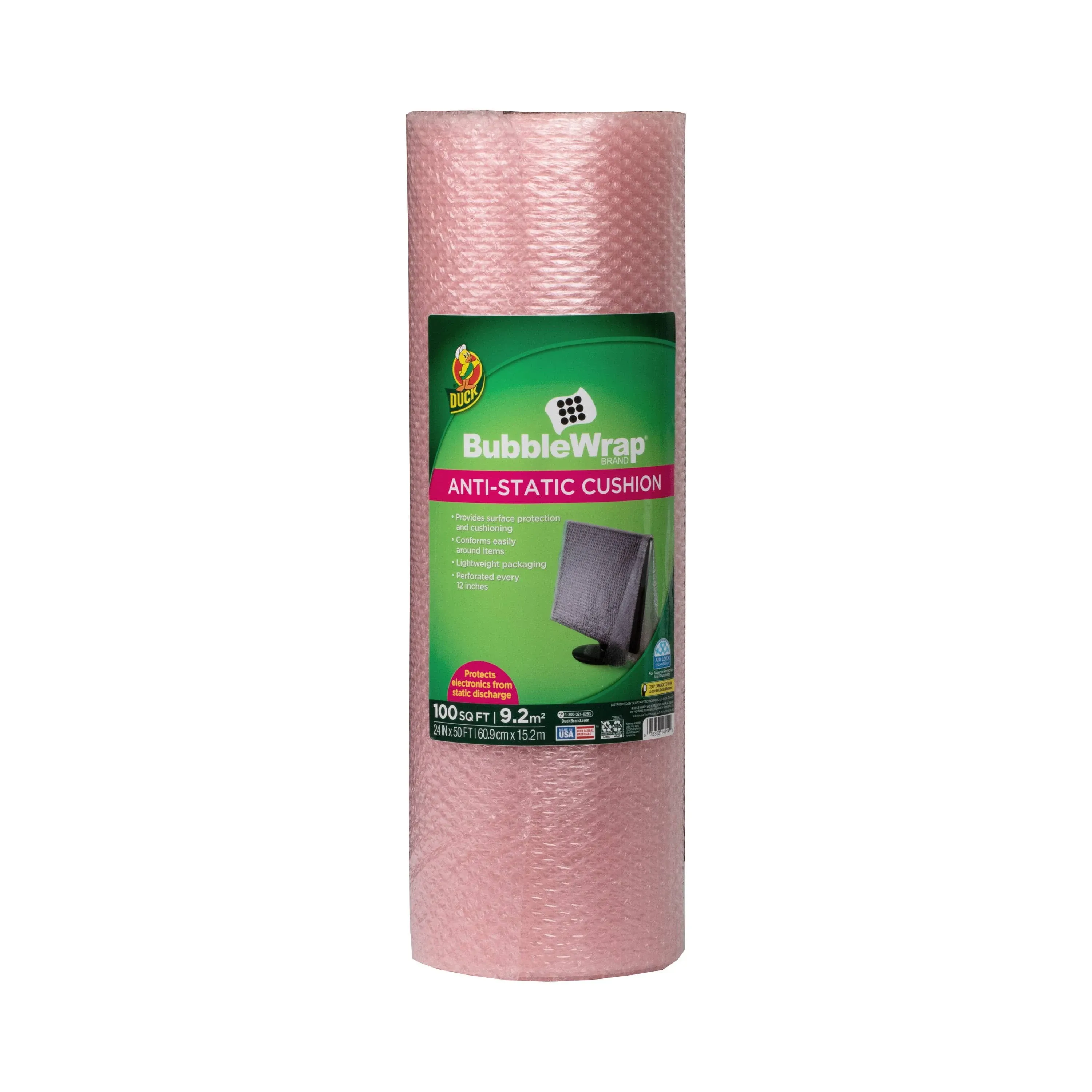 Duck Brand Anti-Static Bubble Wrap Cushioning, Extra Wide 24-Inch x 50-Feet, Pink (285793)