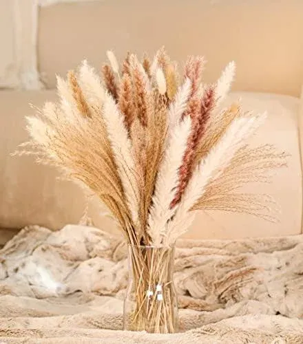 Magicdecor 85pcs Boho Home Decor Dried Flowers Arrangements White & Natural Pampas Grass, Reed, Bunny Tails