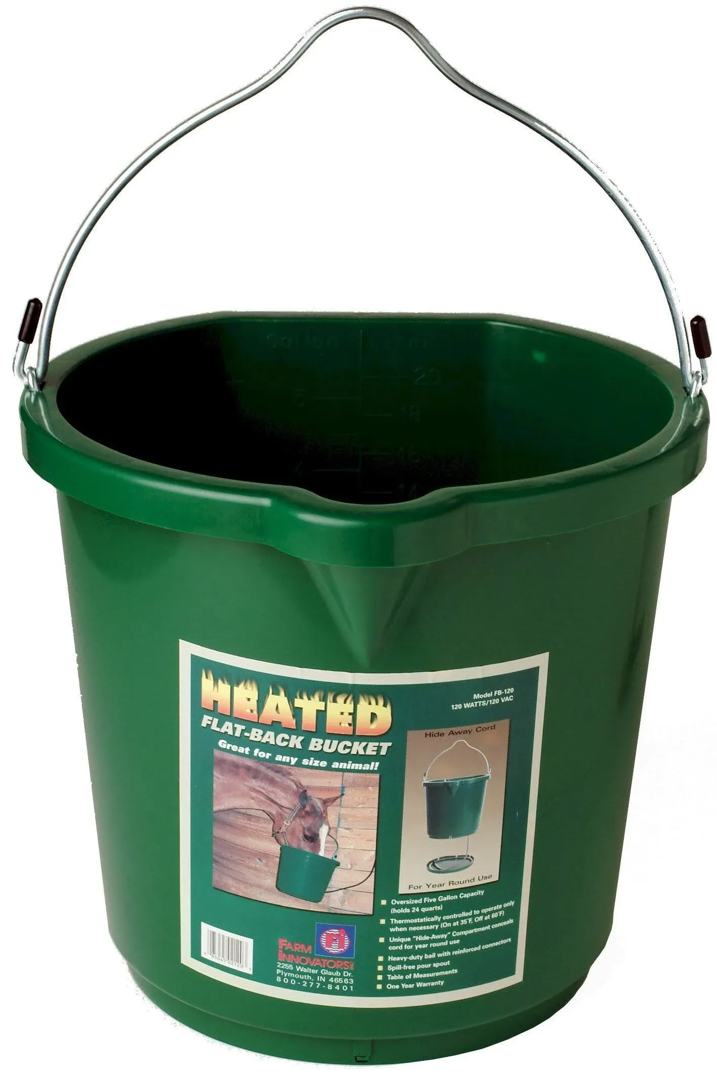 Farm Innovators FB-120 5 Gallon 120 Watt Plastic Flat Back Heated Bucket with ...