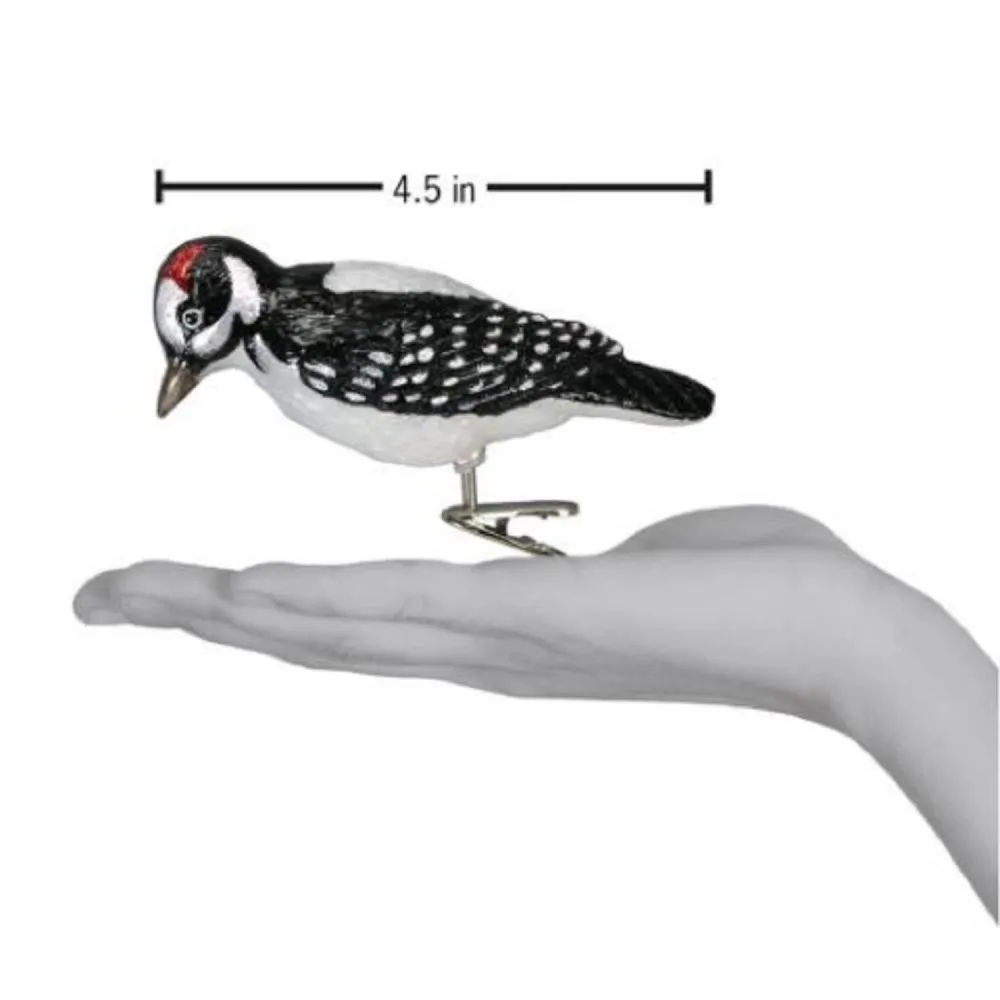 Old World Christmas Hairy Woodpecker Glass Blown Hanging Ornament