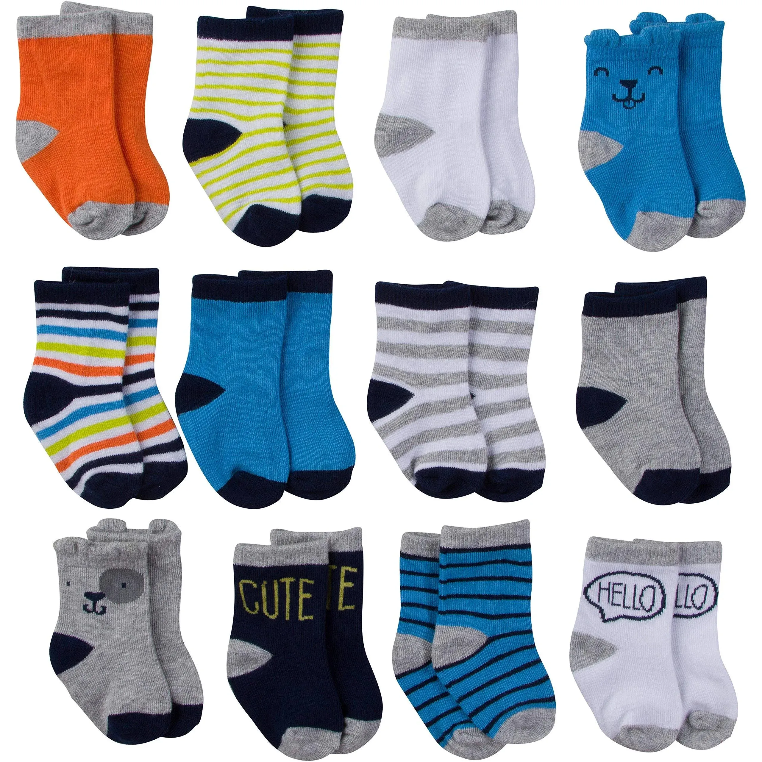 Onesies Brand Baby Boy Assorted Stay-On Jersey Crew Socks, 12-Pack, Infant Boy's ...