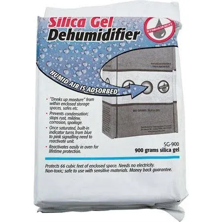 HYDROSORBENT® Silica Gel Dehumidifier (900gm XL - 1 Pack) - Silica Gel Packets w/ Built-In Color Changing Indicator for Reactivation - 66 Cubic F. Moisture Absorbers for Car, RV -Desiccant Dehumidifier