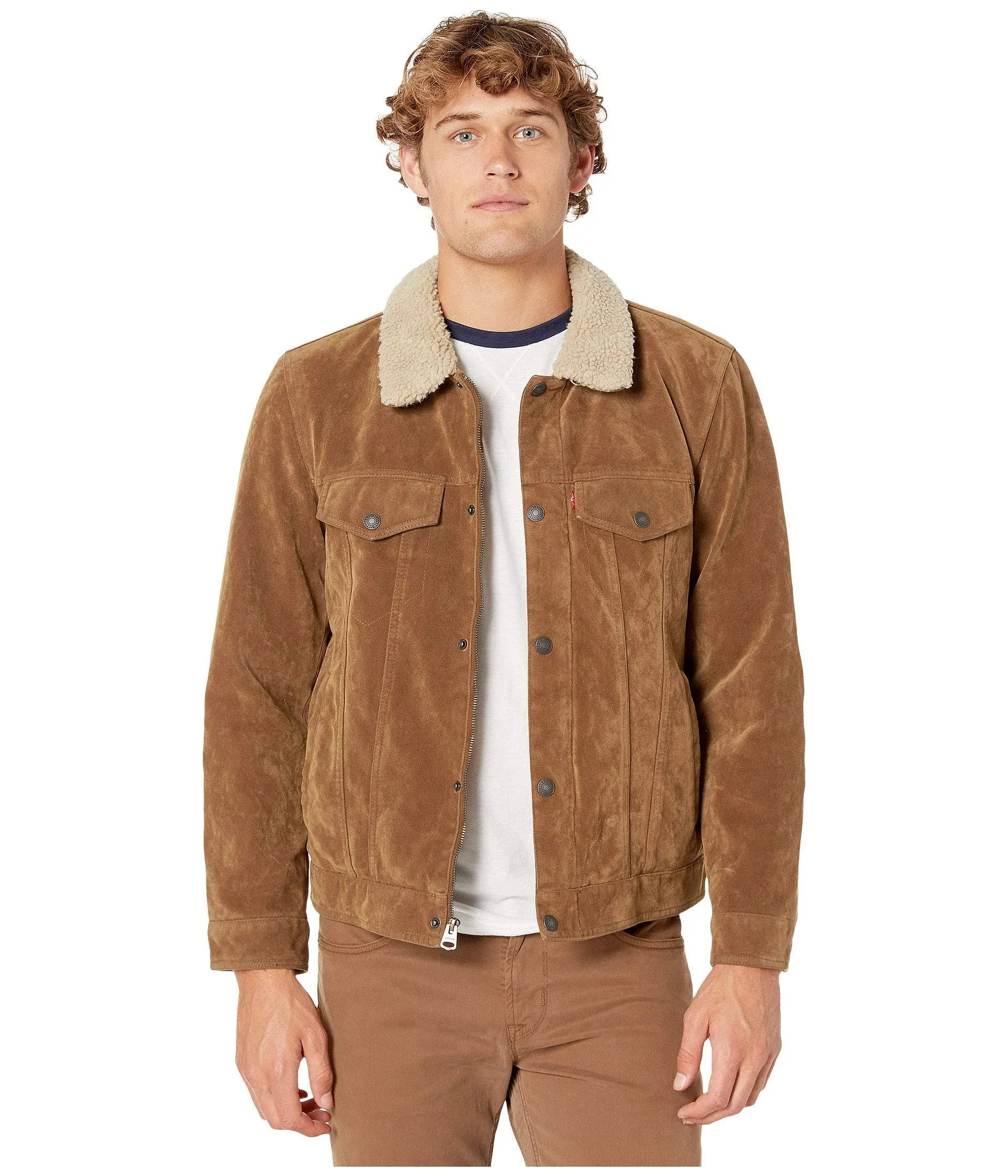 Levi's Men's Faux Suede Trucker Jacket With Sherpa Lining And Collar, Medium