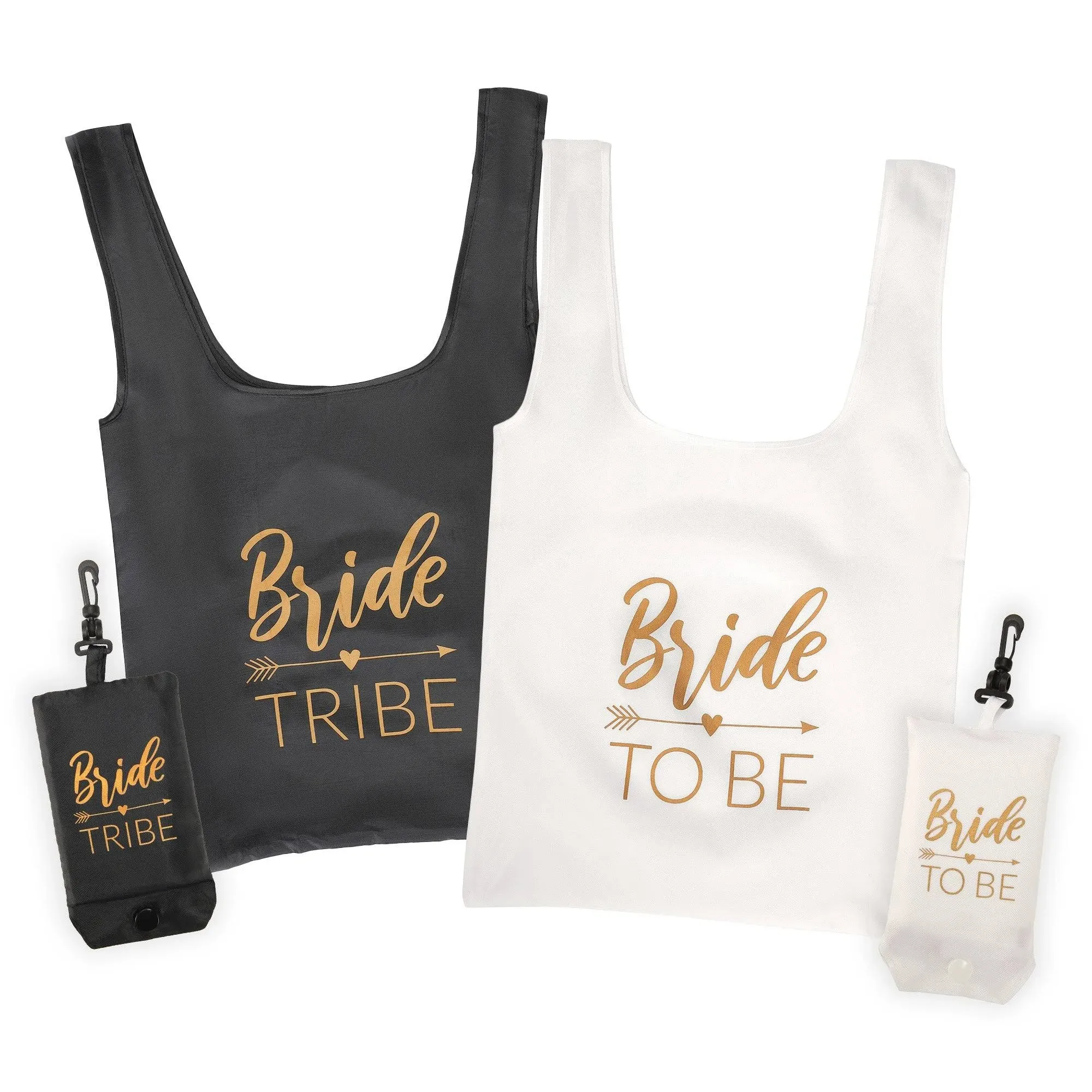 Pop Fizz Designs Bride Tribe Reusable Tote Bags | 12 Pack | 1 Bribe to Be Bag & 11 Bride Tribe Bags - Includes Matching Keychains | Perfect for