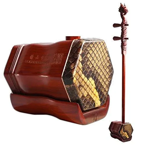 OrientalMusicSanctuary Concerto Grade African Sandalwood Erhu with Engraved Dragon Head - with USA Warranty - Two Stringed Chinese Fiddle