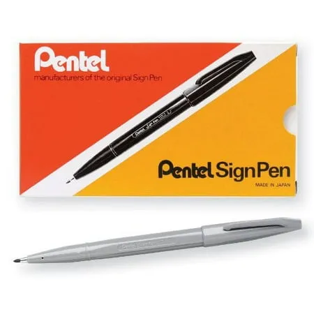 Pentel Sign Pen Fiber-Tipped Pen Gray Ink Box of 12 (S520-N)