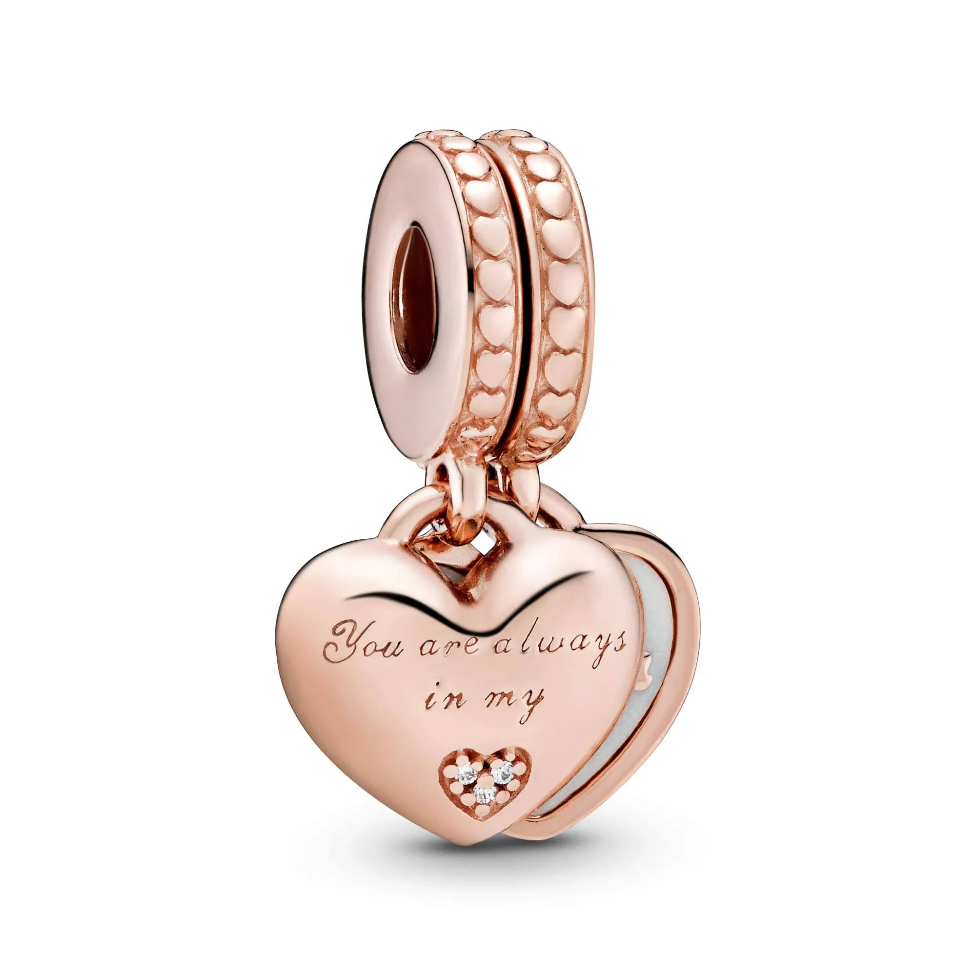 Pandora Rose Gold-Tone Sterling Silver Mother & Daughter Hearts Drop Charm - Pink