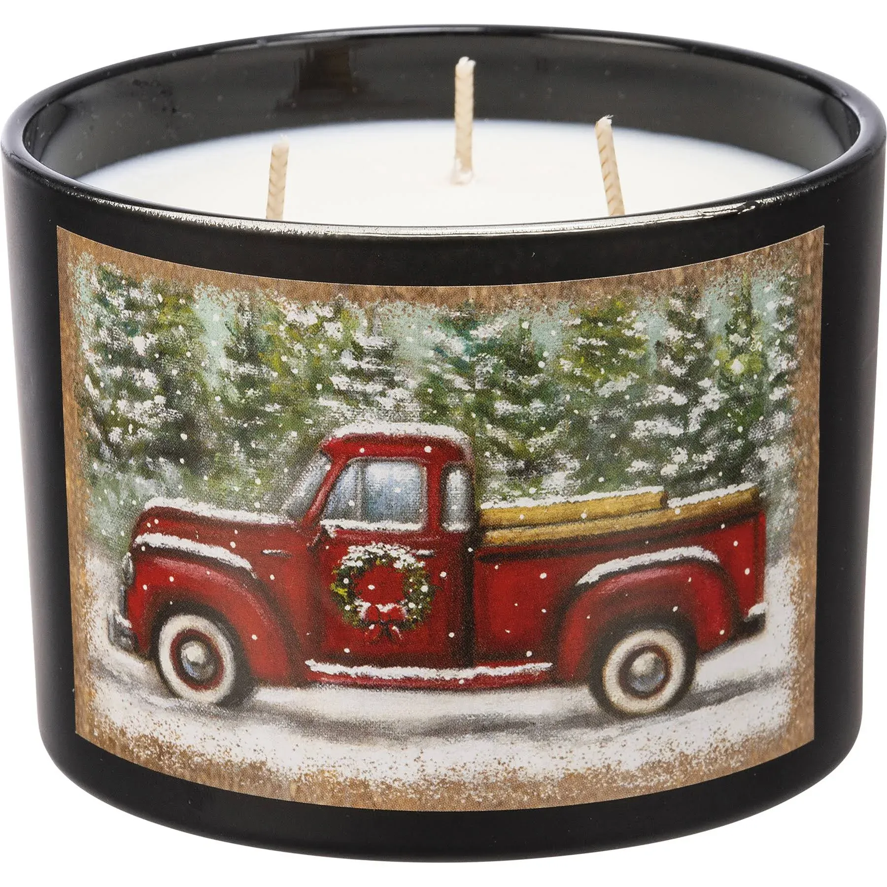 3 Wick Matte Black Glass Jar Candle - Red Pickup Truck in Snowy Pines - Fresh ...