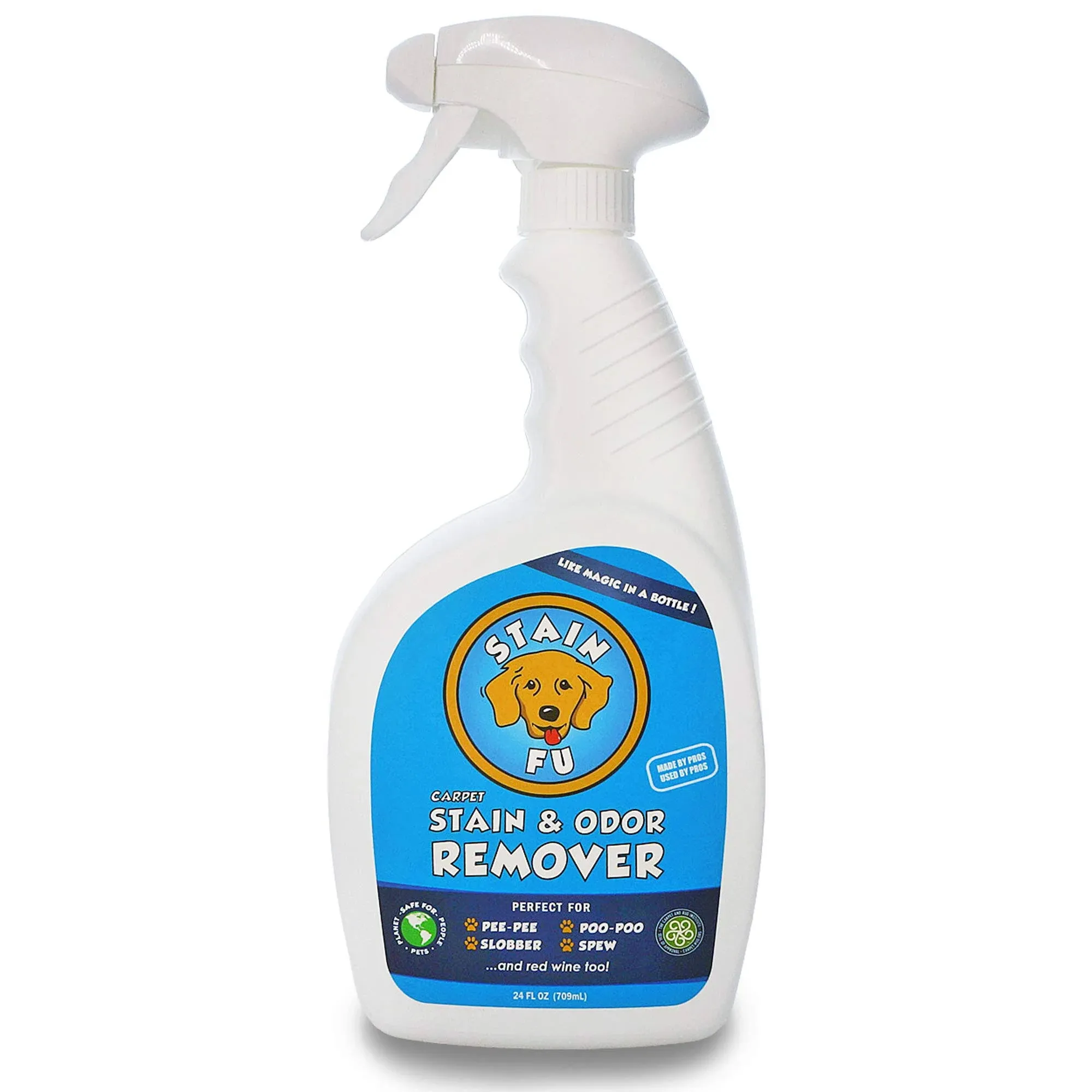 Stain Fu Pro Strength Carpet Odor & Stain Remover Works Like Magic in A Bottle on Tough Urine Feces Vomit and Even Red Wine Too! 24 fl.oz