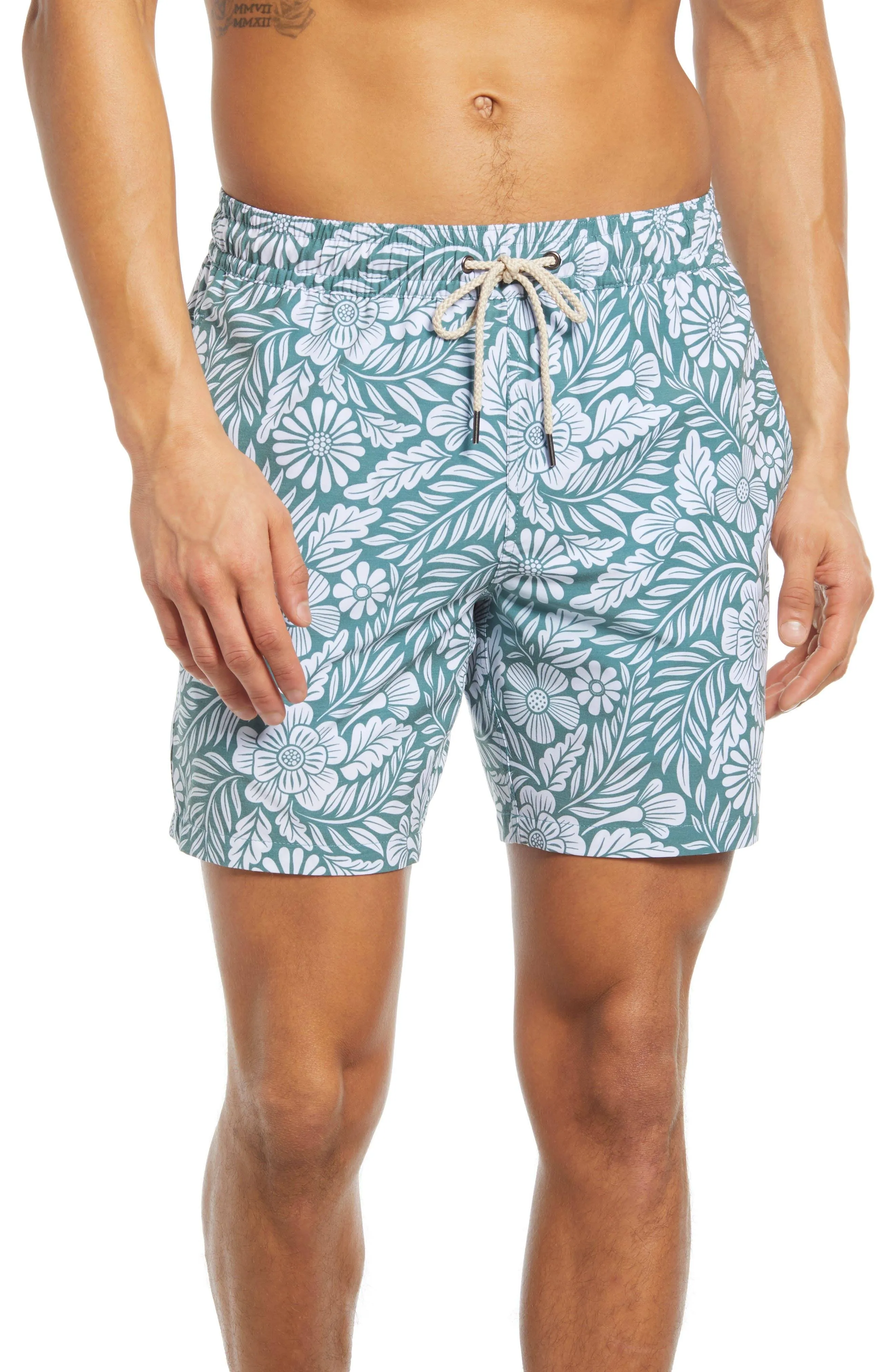 Shop Fair Harbor Men's 7" Hawaiian Floral Bayberry Swim Shorts In Green