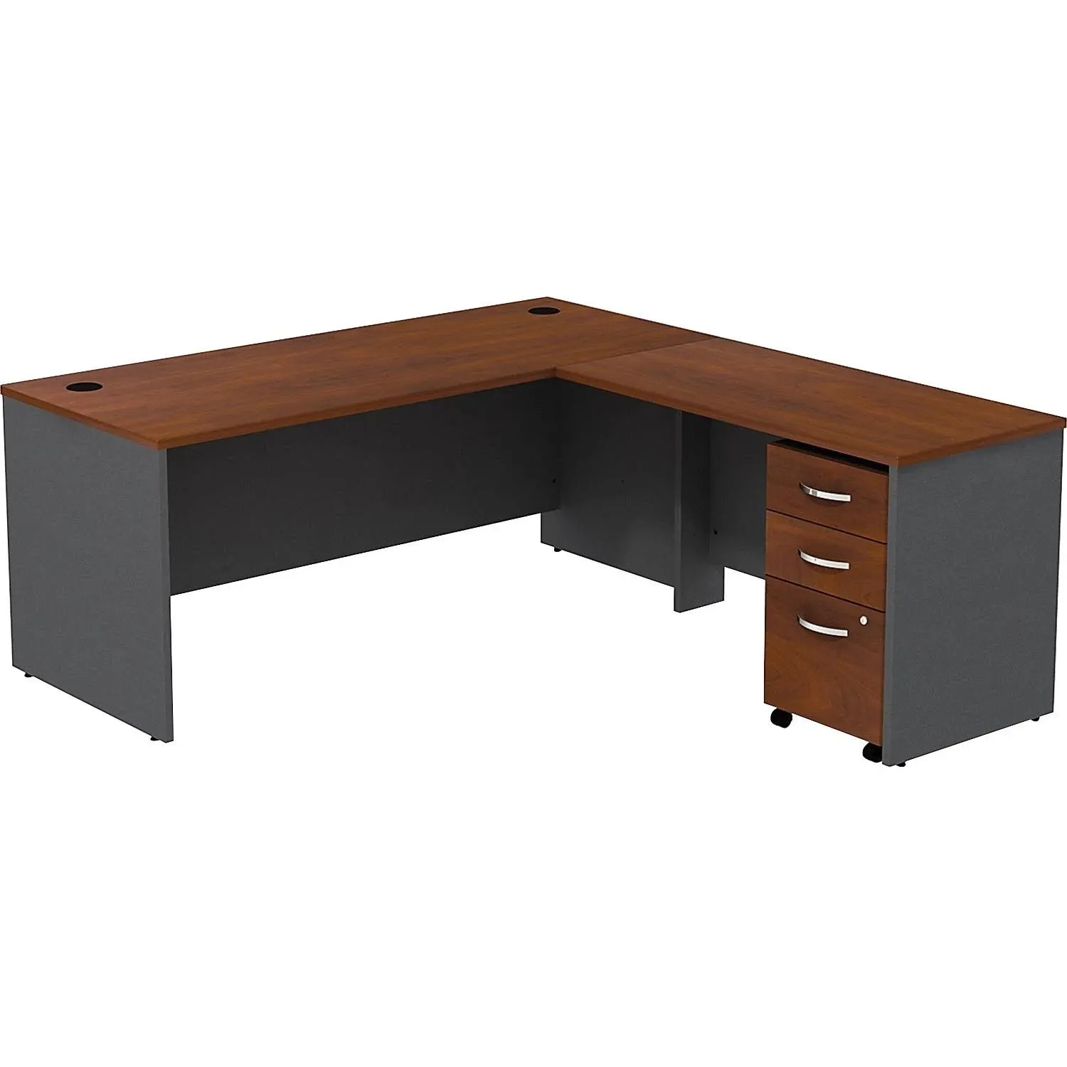 BBF Series C 72" L-Desk with 3-Drawer Mobile Pedestal, Cherry Mahogany