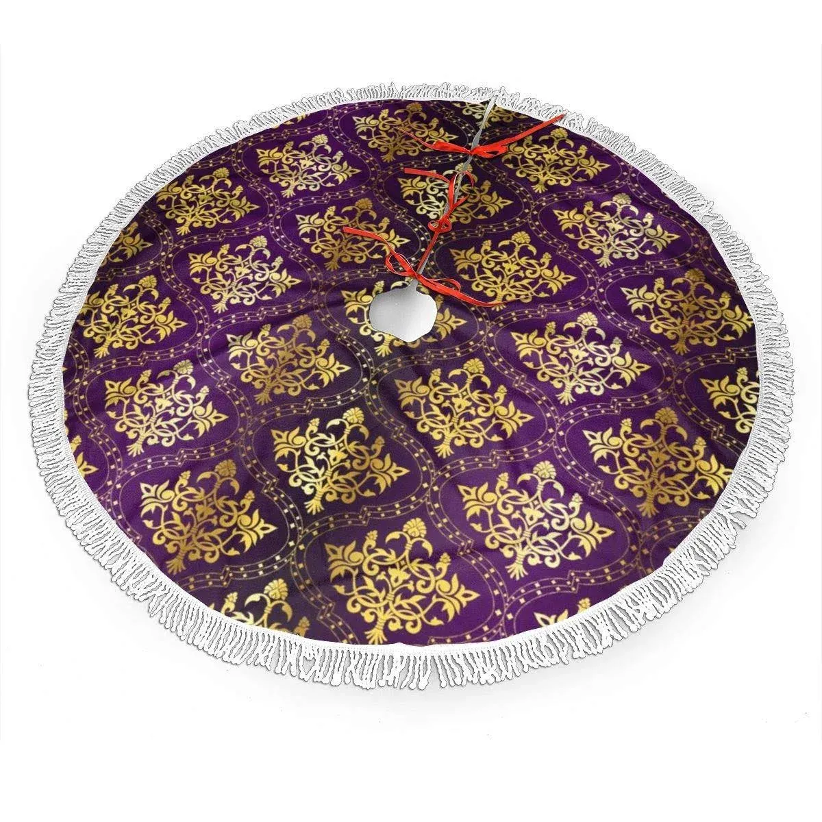 Purple Gold Pattern Christmas Tree Skirt 48 Inch Large Halloween Xmas Tree Decor for Holiday Party Decor Christmas Decoration