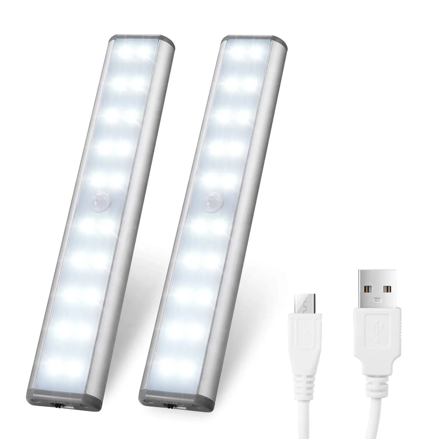 Motion Sensor Cabinet Lights,USB Rechargeable 20 LED Portable Cordless Closet Lighting,Wireless Under Counter Light Bar, Magnetic Removable Stick-On Anywhere for Wardrobe/Cupboard/Stairs (2 Pack)