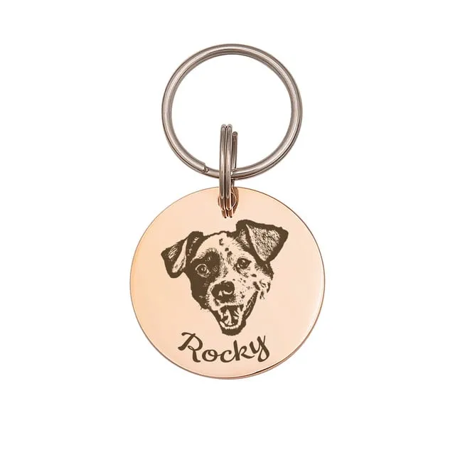 Anavia Stainless Steel Double Sided Round Name - Pet Portrait Photo Engraved Dog & Cat ID Tag, Rose Gold, M