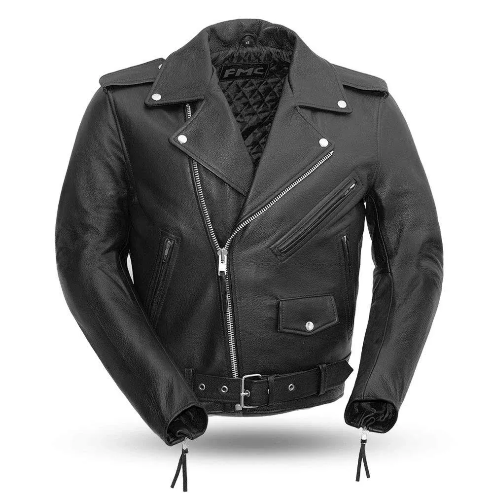 First Mfg Co - SuperStar - Men's Motorcycle Biker Riding Black Leather Jacket