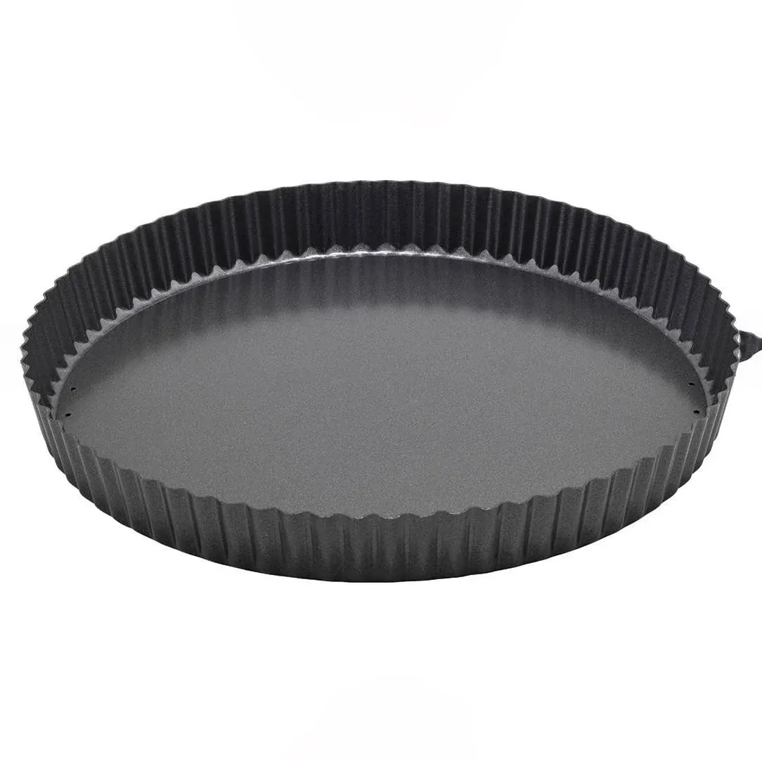 Winco 12&#034; Non-stick Carbon Steel Quiche Pan Black 