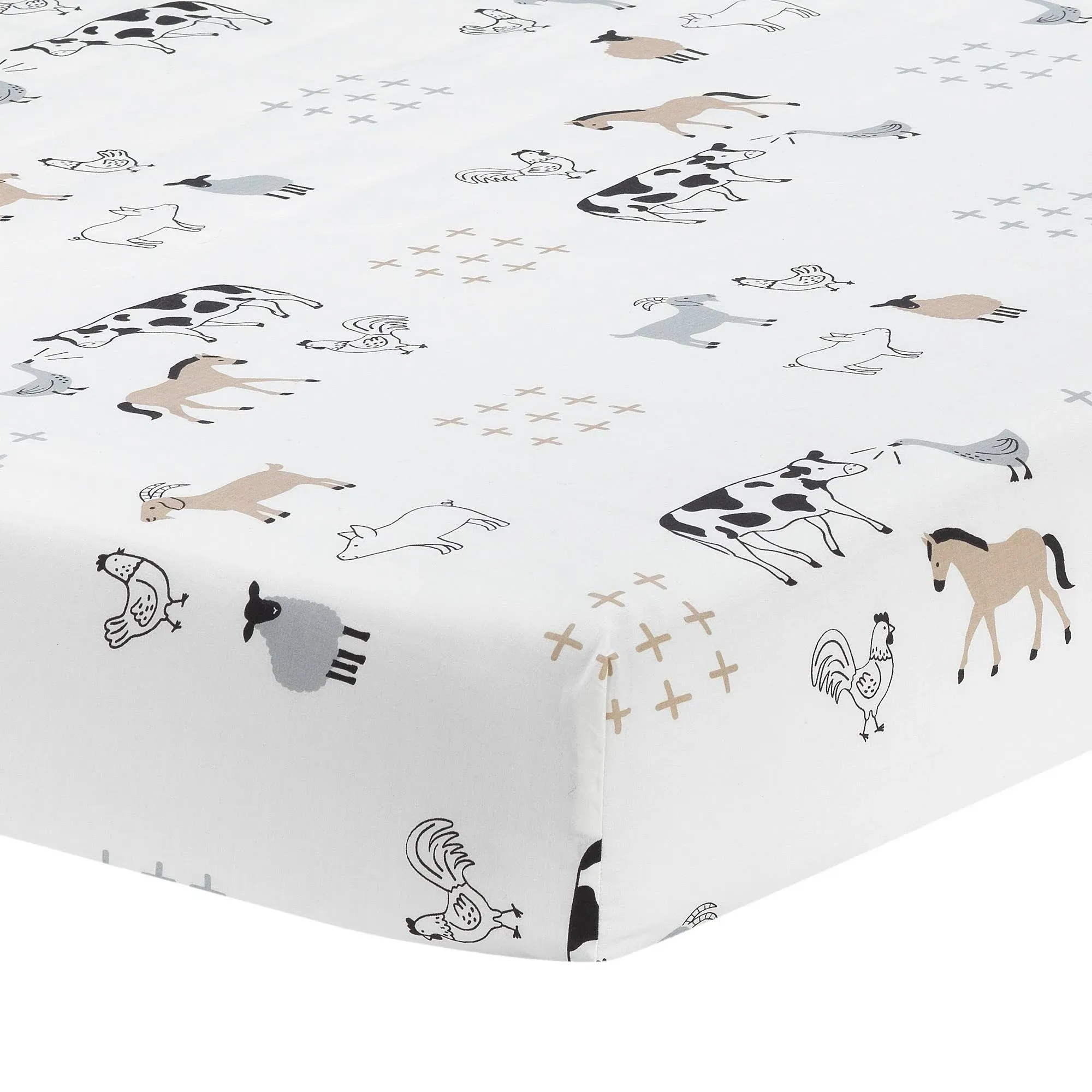 Lambs &amp; Ivy Baby Farm Animals 100% Cotton Fitted Crib Sheet - White