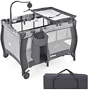 INFANS 3 in 1 Pack and Play, Portable Travel Baby Crib Bassinet with Detachable Mattress, Newborn Changing Table, Foldable Playpen