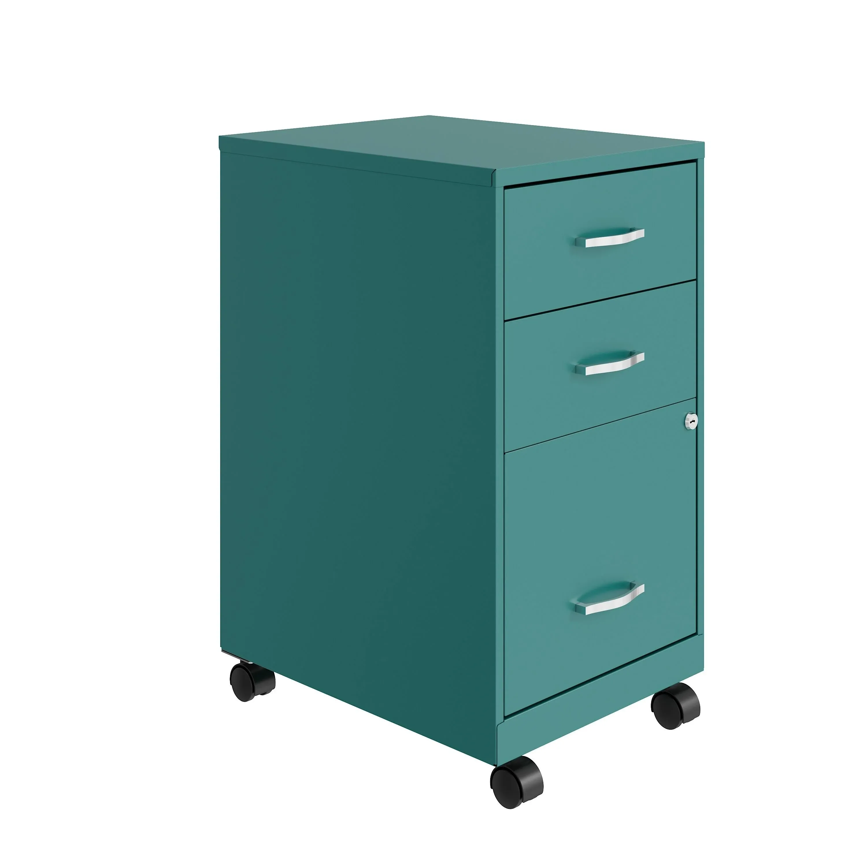 Space Solutions 18" Deep 3 Drawer Mobile Organizer Metal Cabinet, Teal - Green - Letter