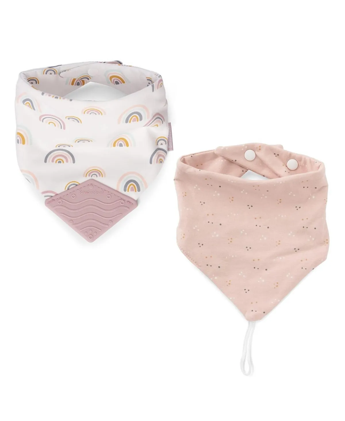 Baby Cotton Baby Drool Bibs, Teething Bib and Pacifier Holder Bib, 2 pack Pink Rainbows