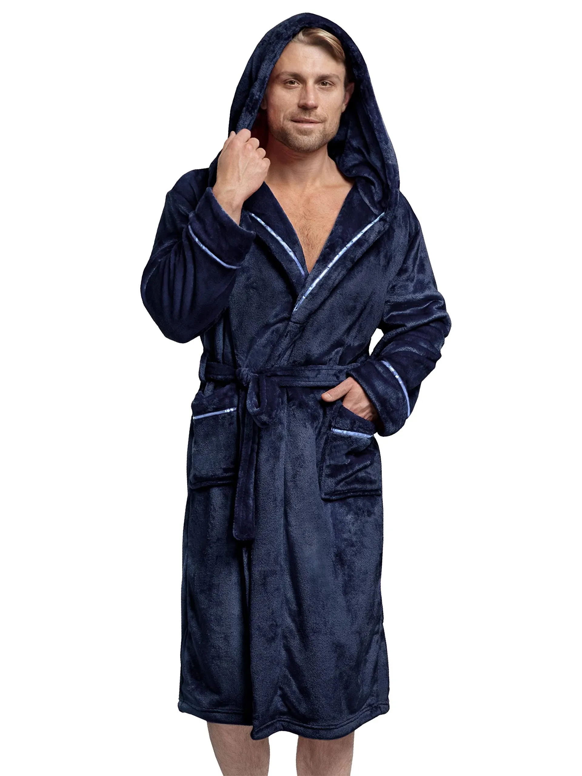 PAVILIA Mens Robe, Hooded Fleece Bathrobe for Men, Plush Long Warm Robe for Male Bath Spa