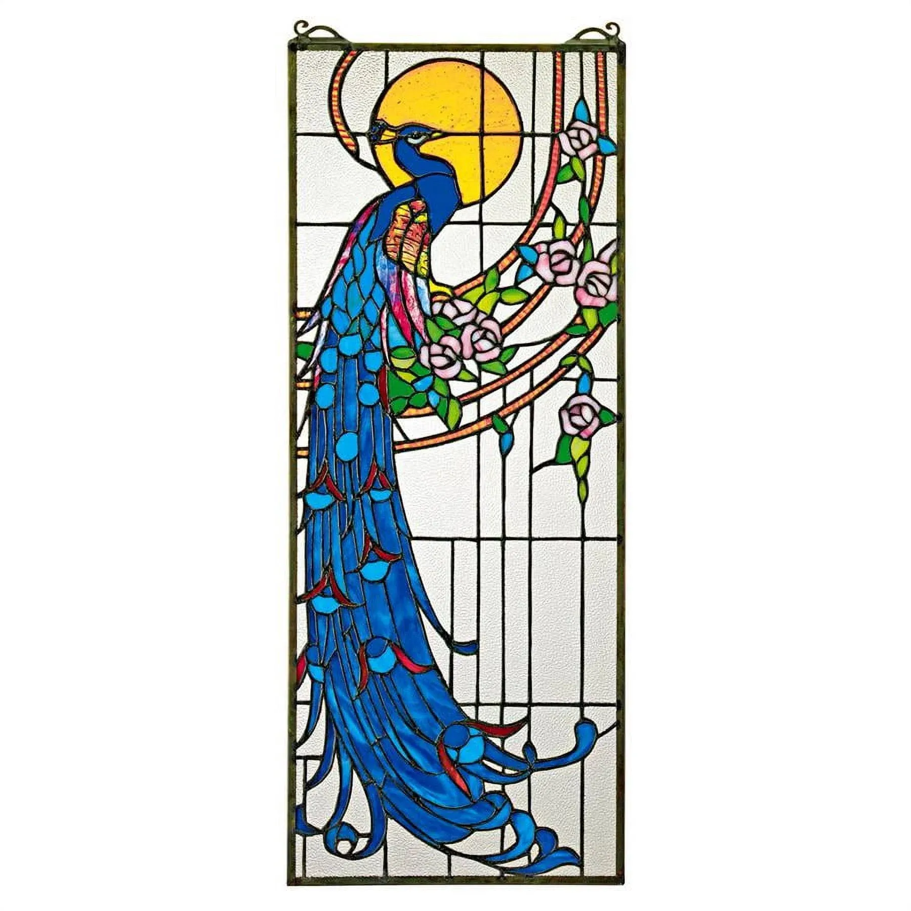 Design Toscano Peacock's Sunset Stained Glass Window Panel TF26313