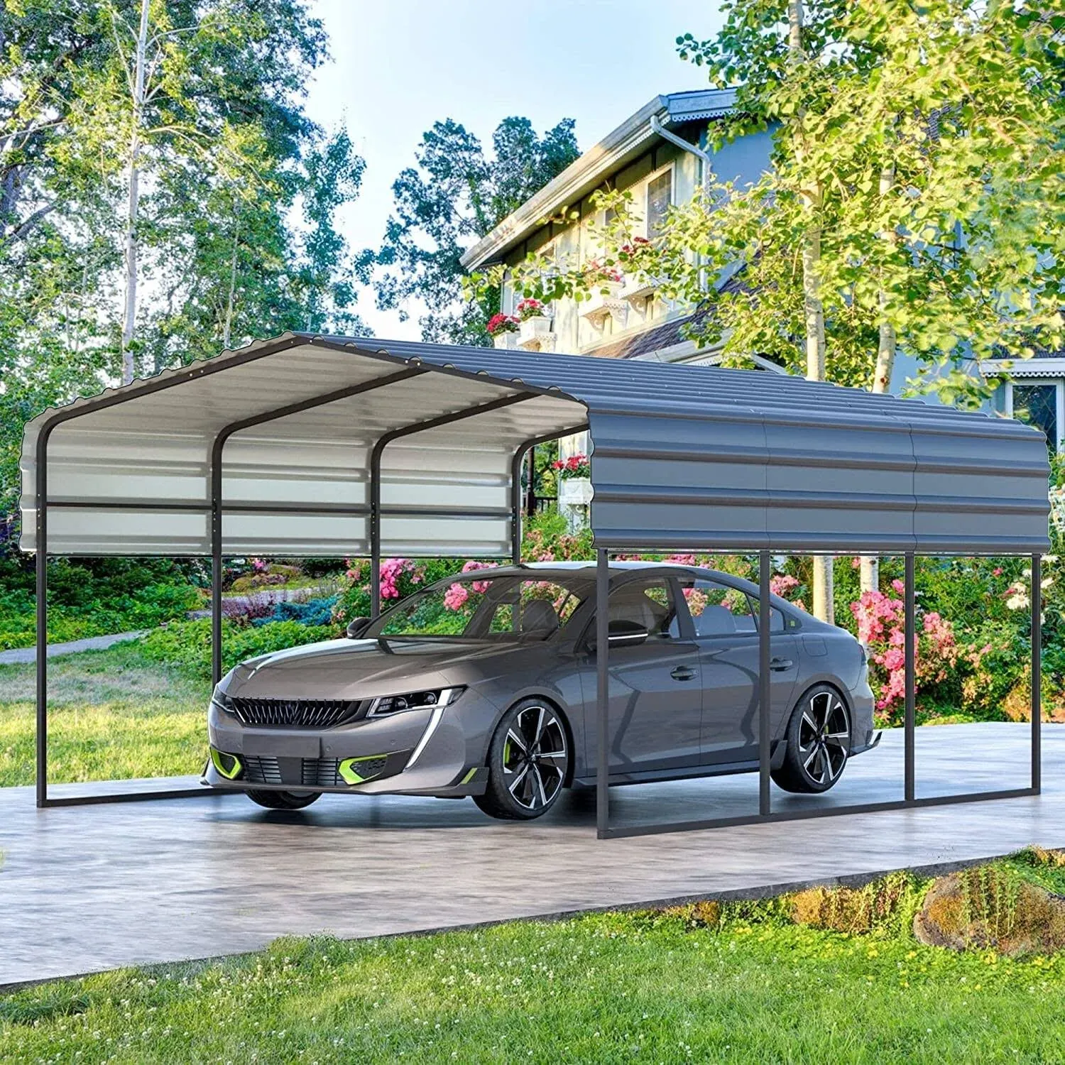 Erommy Carport with Galvanized Steel Roof