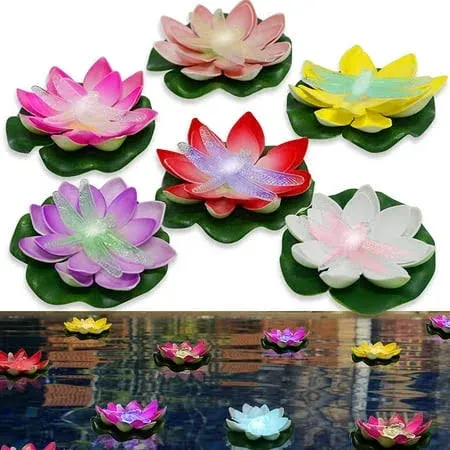 LOGUIDE Floating Pool Lights,Lily pad Pond Light LED Lotus Flower Lamp,Battery Operated Multicolor Fun Pool Accessories for Pool at Night-Outdoor Swimming Gifts Christmas Decorations-6 Pcs(Dragonfly)