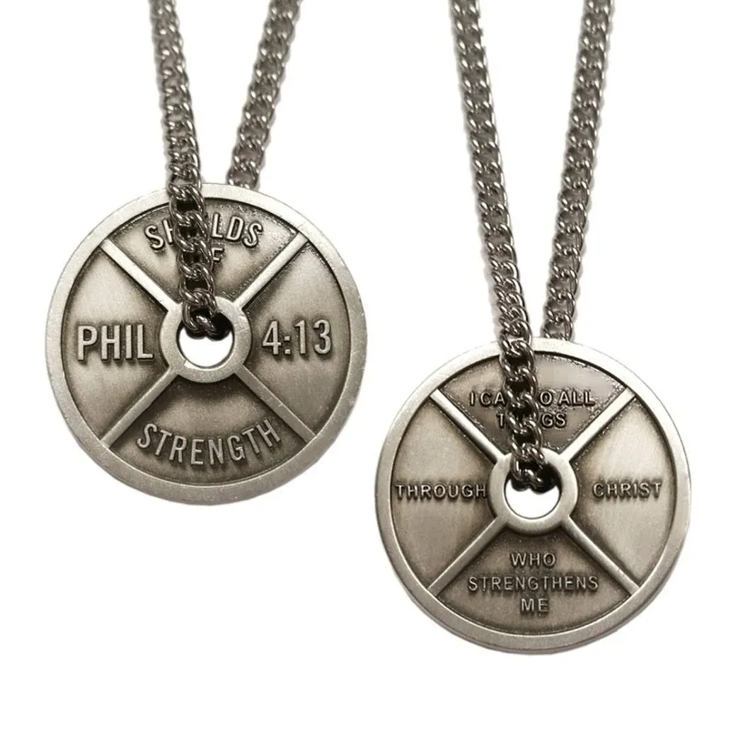 Men's Antique Finish Weight Plate Necklace - Phil 4:13