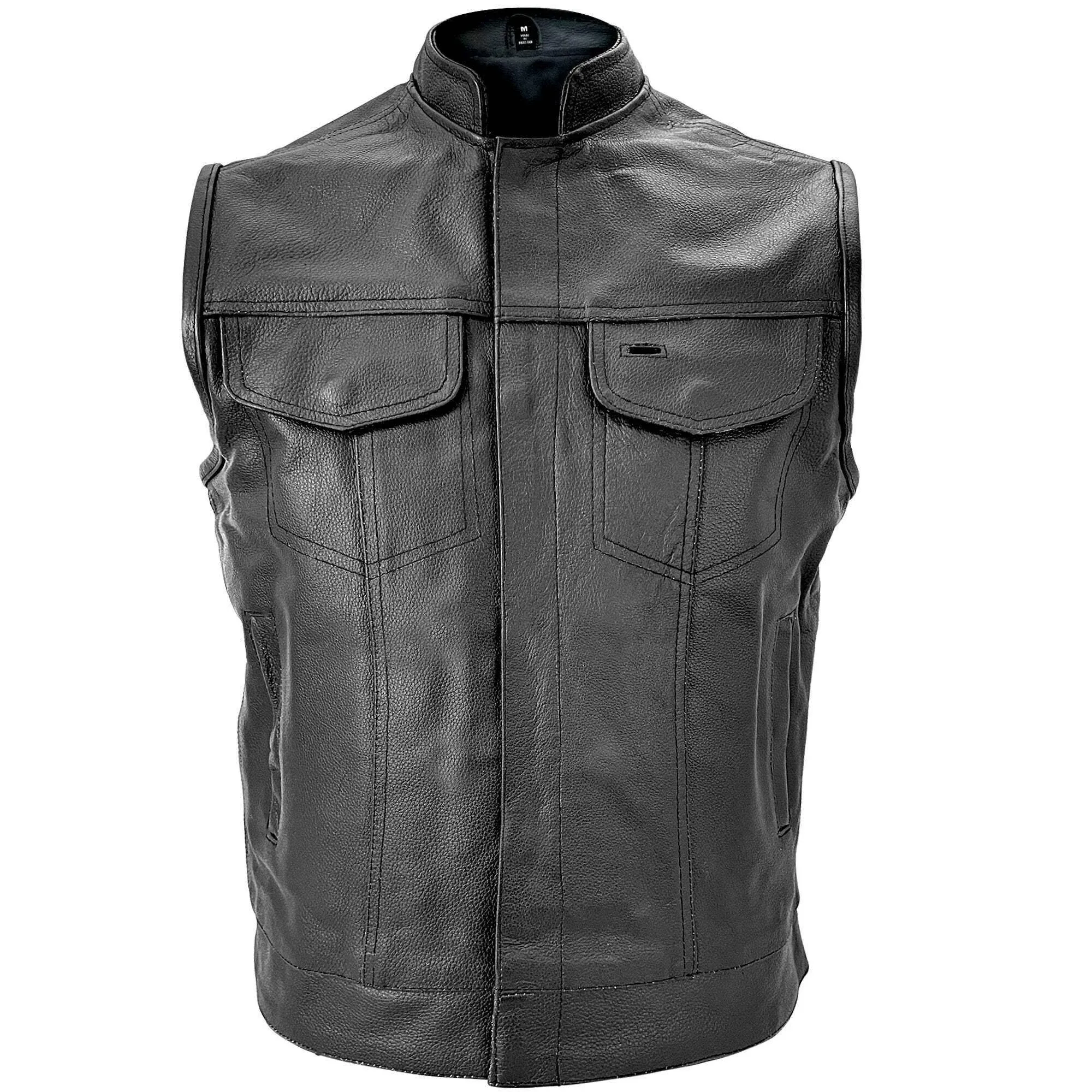 USA Leather Men's Combat Leather Motorcycle Vest