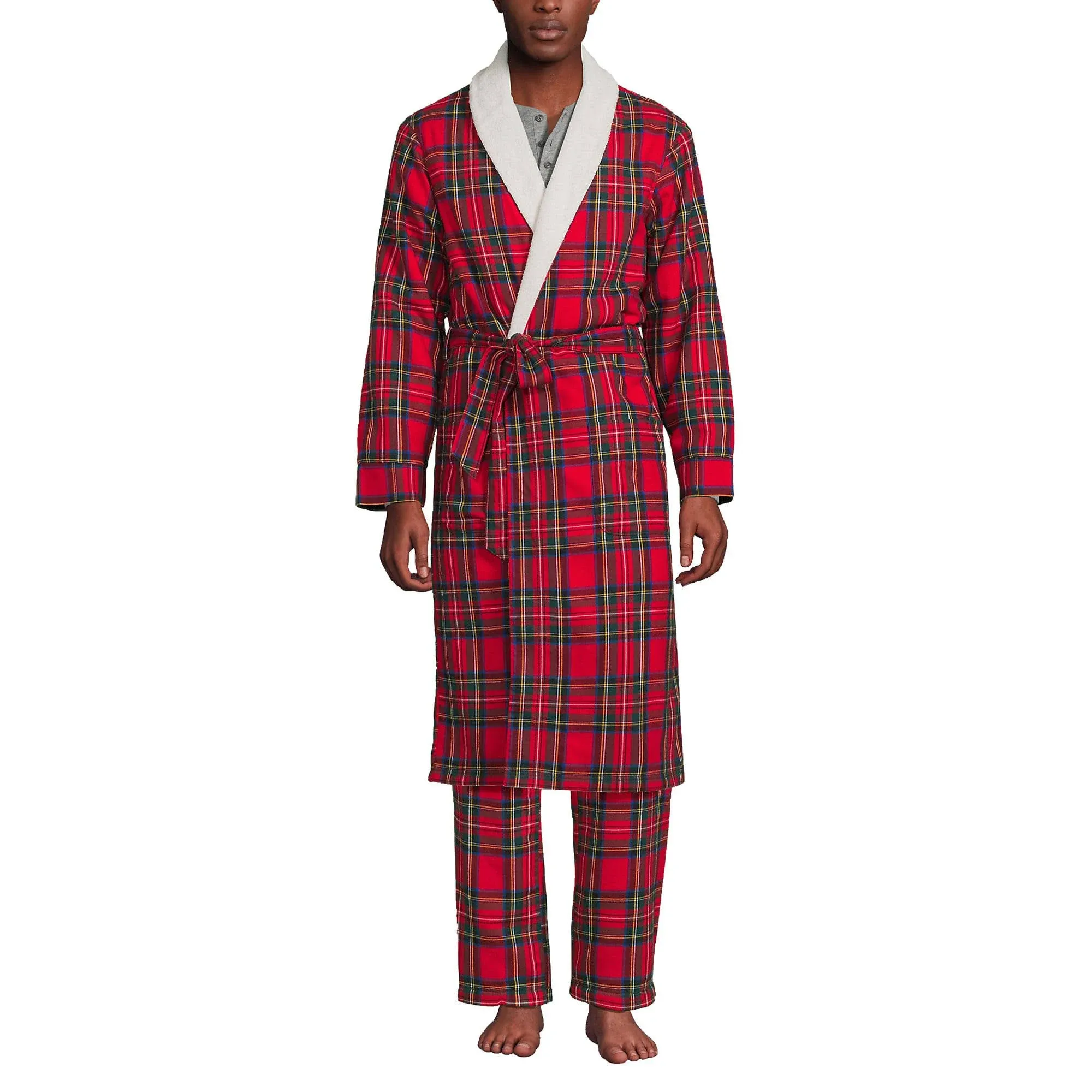 Men's Lands' End Sherpa-Lined Flannel Robe