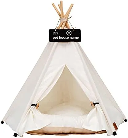 Pet Teepee Dog & Puppy Cat Tents Tipi Bed Portable Houses with Thick Cushion for Pets Up to 20lbs