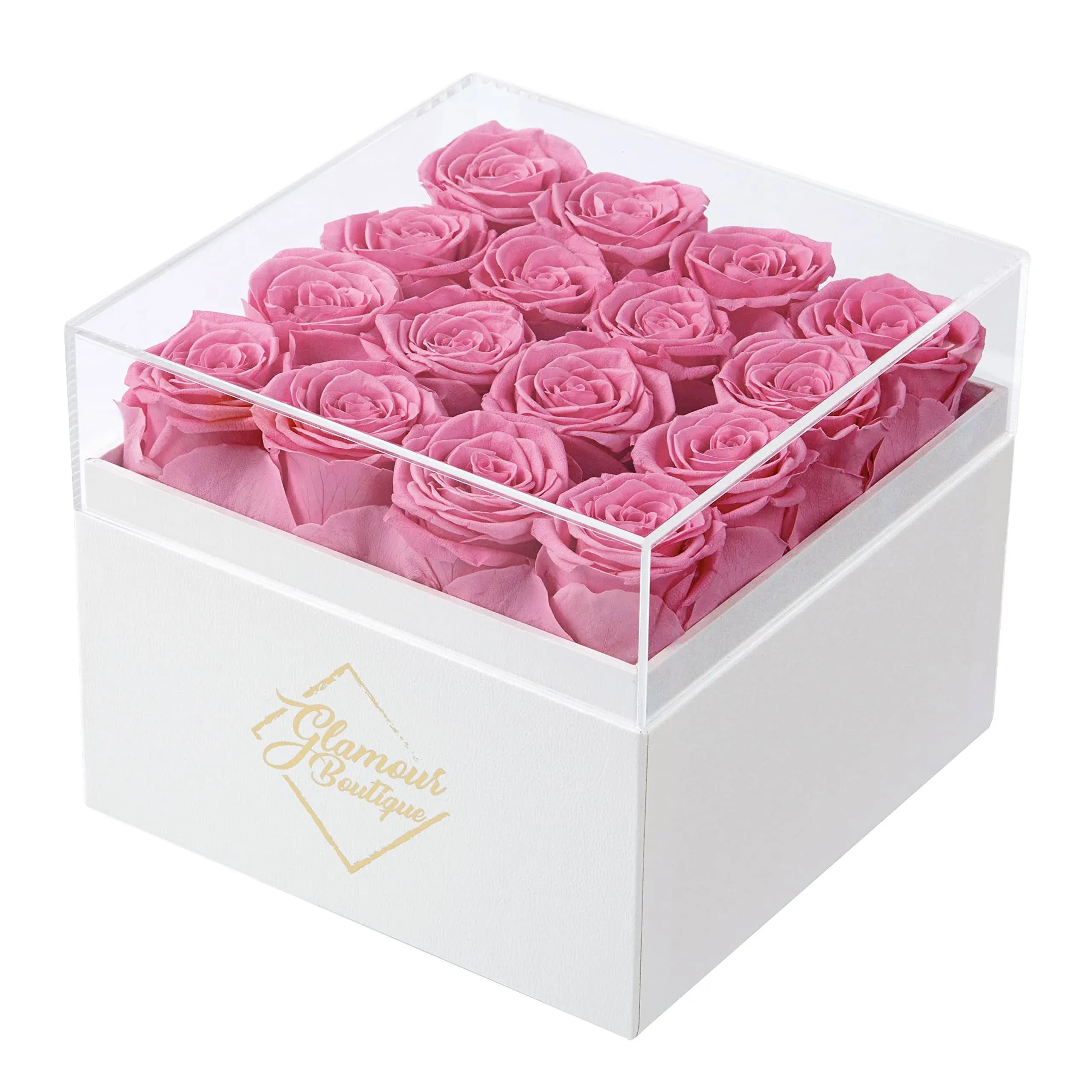 Glamour Boutique Preserved Roses in A Box - Valentines Day 16 Roses, Pink