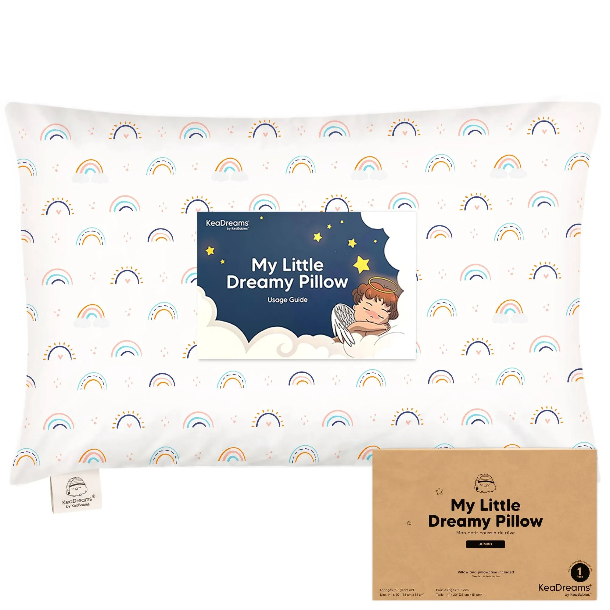 KeaBabies Jumbo Toddler Pillow with Pillowcase, 14x20 Soft Organic Toddler ...