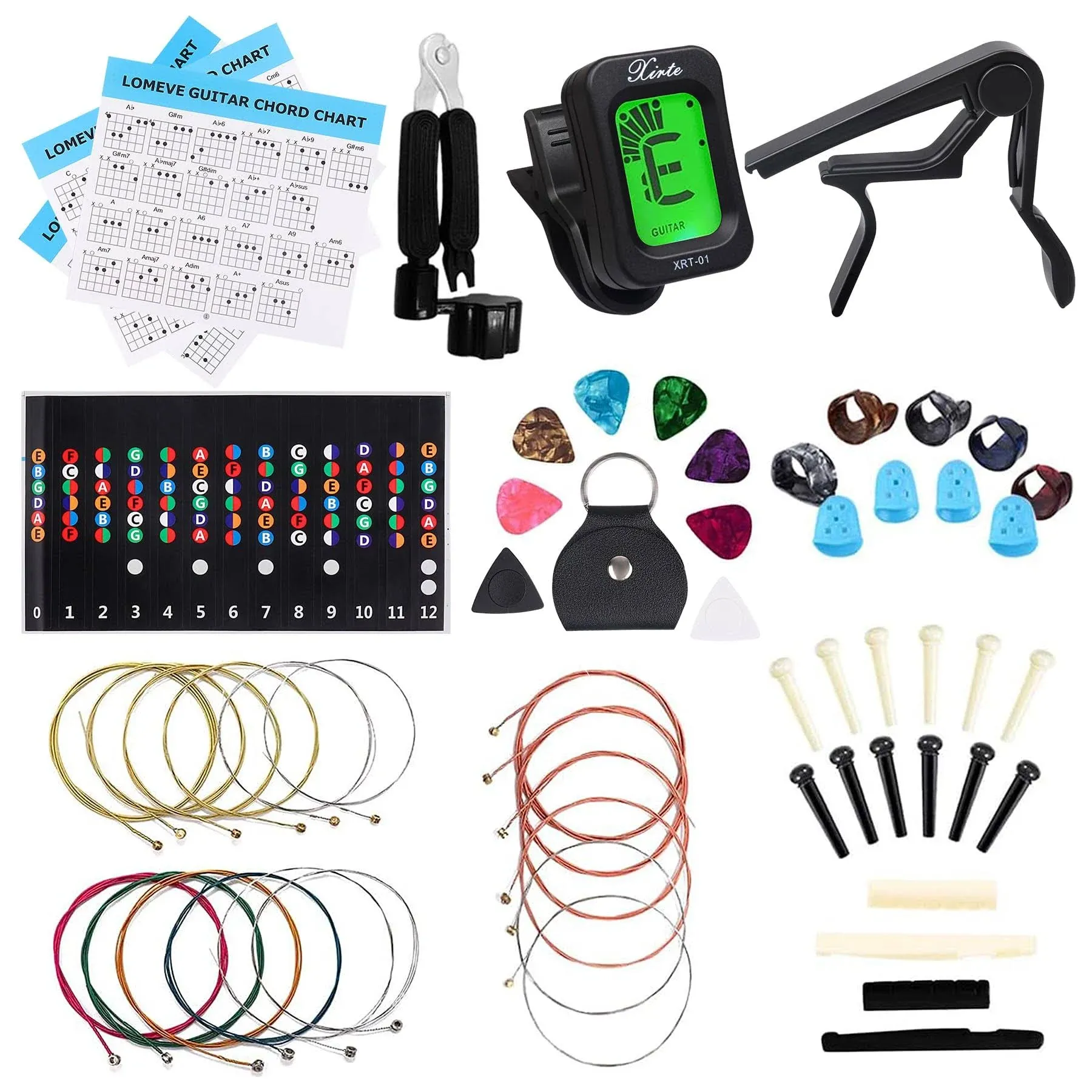 LOMEVE Guitar Accessories Kit Include Acoustic Guitar Strings Tuner Capo 3-in...