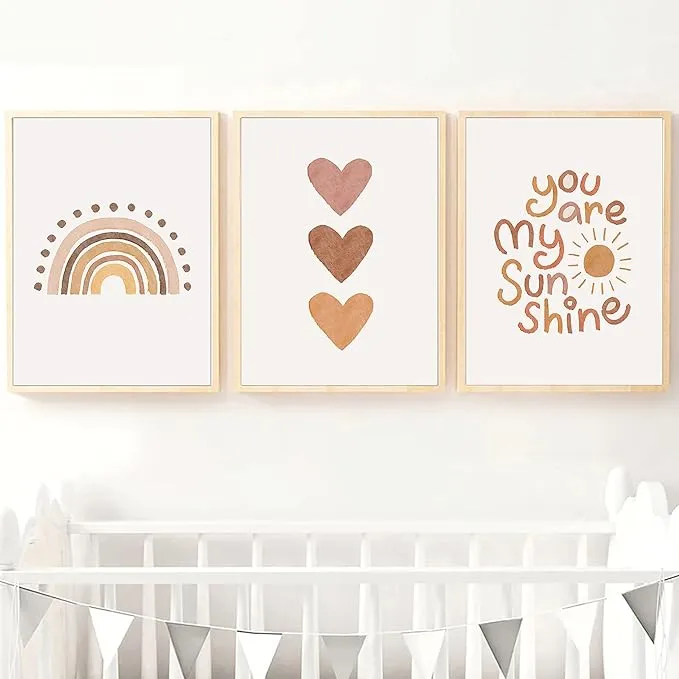 PUYIQARE You Are My Sunshine Canvas Wall Art Nursery Art Print Heart Rainbow Nursery Wall Art Boho Wall Art Prints For Girls Room Decor Boho Sunshine Nursery Decor for Baby Kids Room Decor Unframed