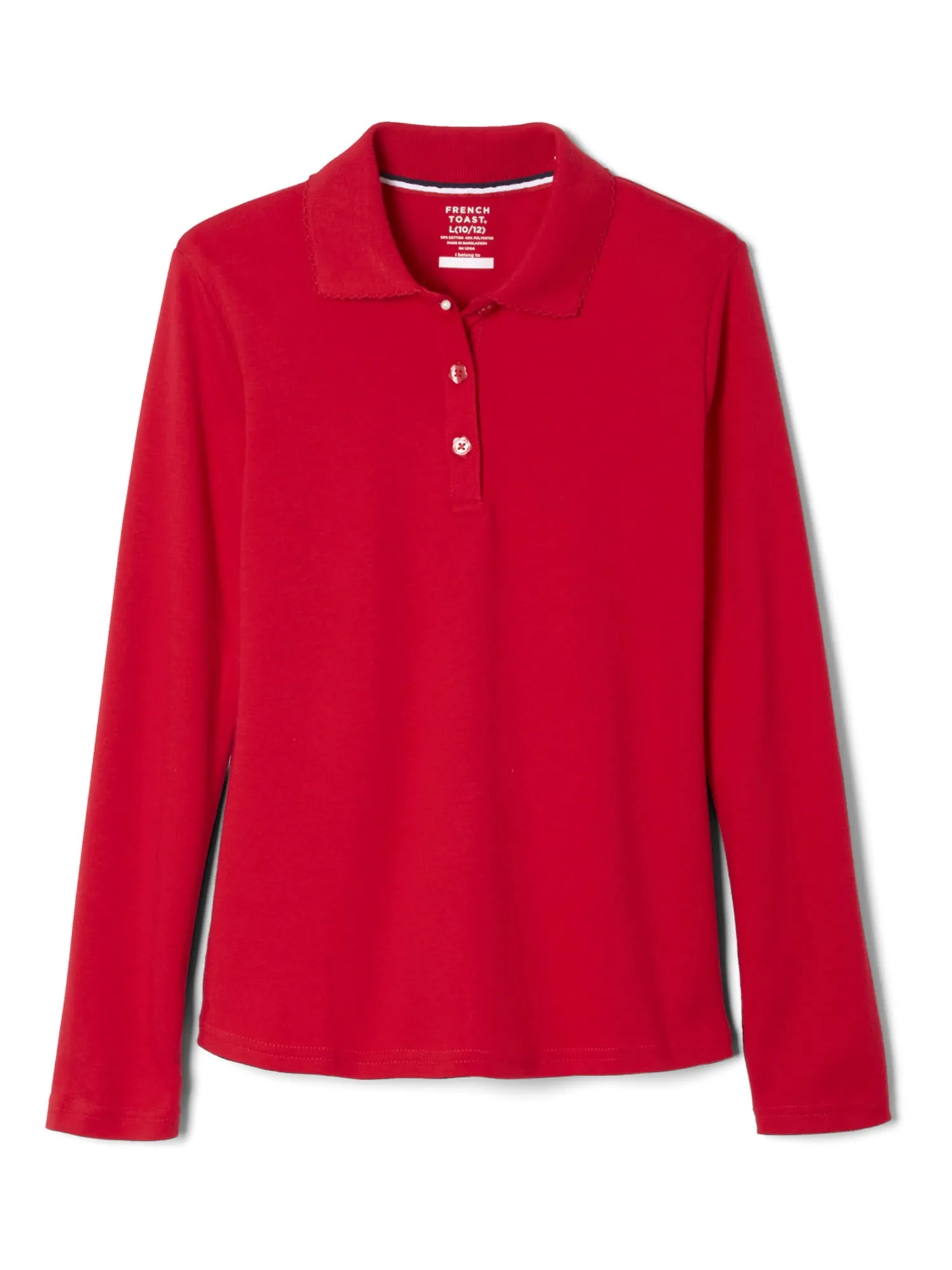 French Toast Girls Long Sleeve Interlock Polo with Picot Collar