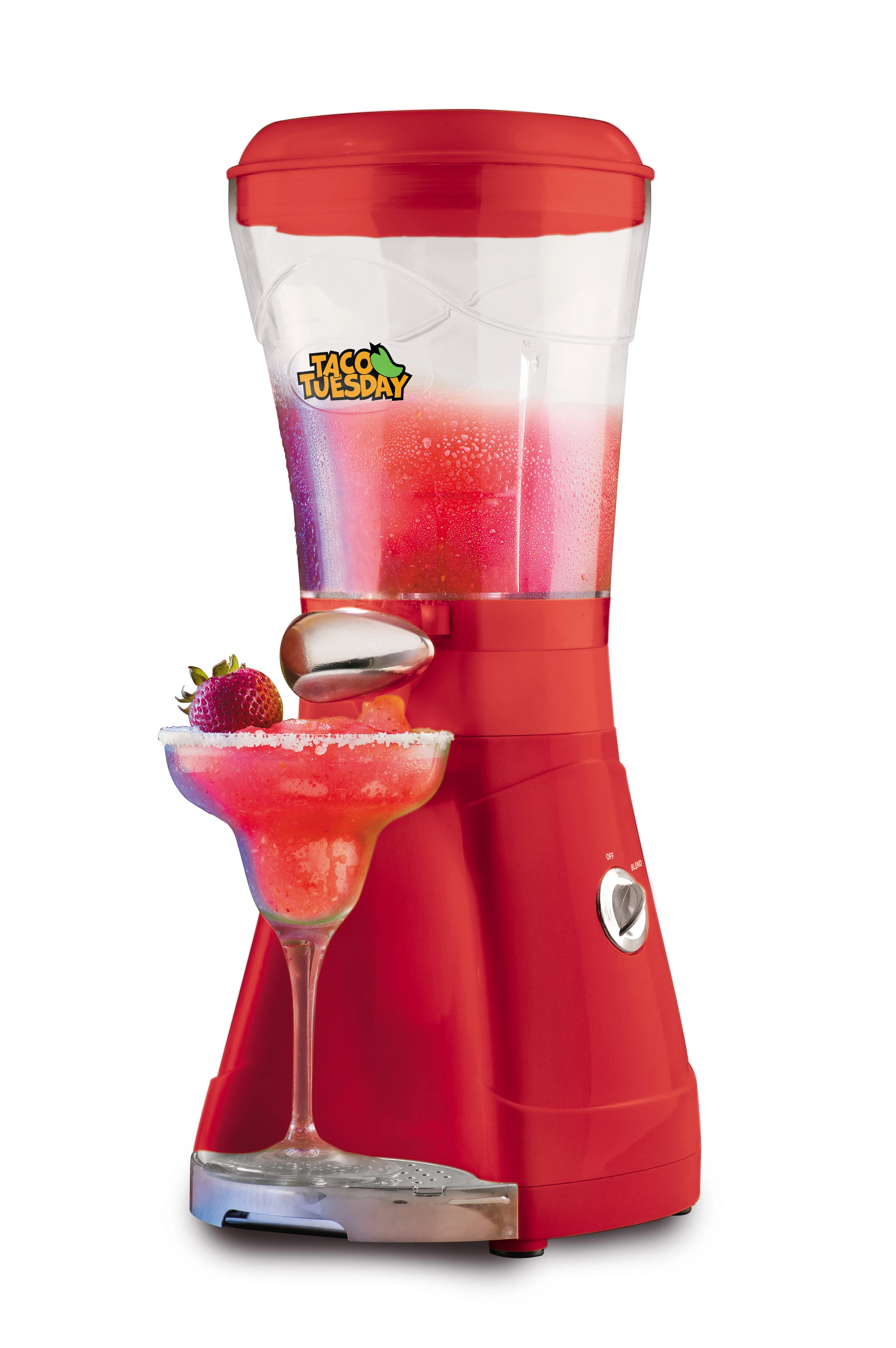 Nostalgia Taco Tuesday Margarita Machine - Blender for Smoothies, Margaritas, Daiquiris, and Slushies - Red - 64-Ounce - 8" D x 9" W x 18" H