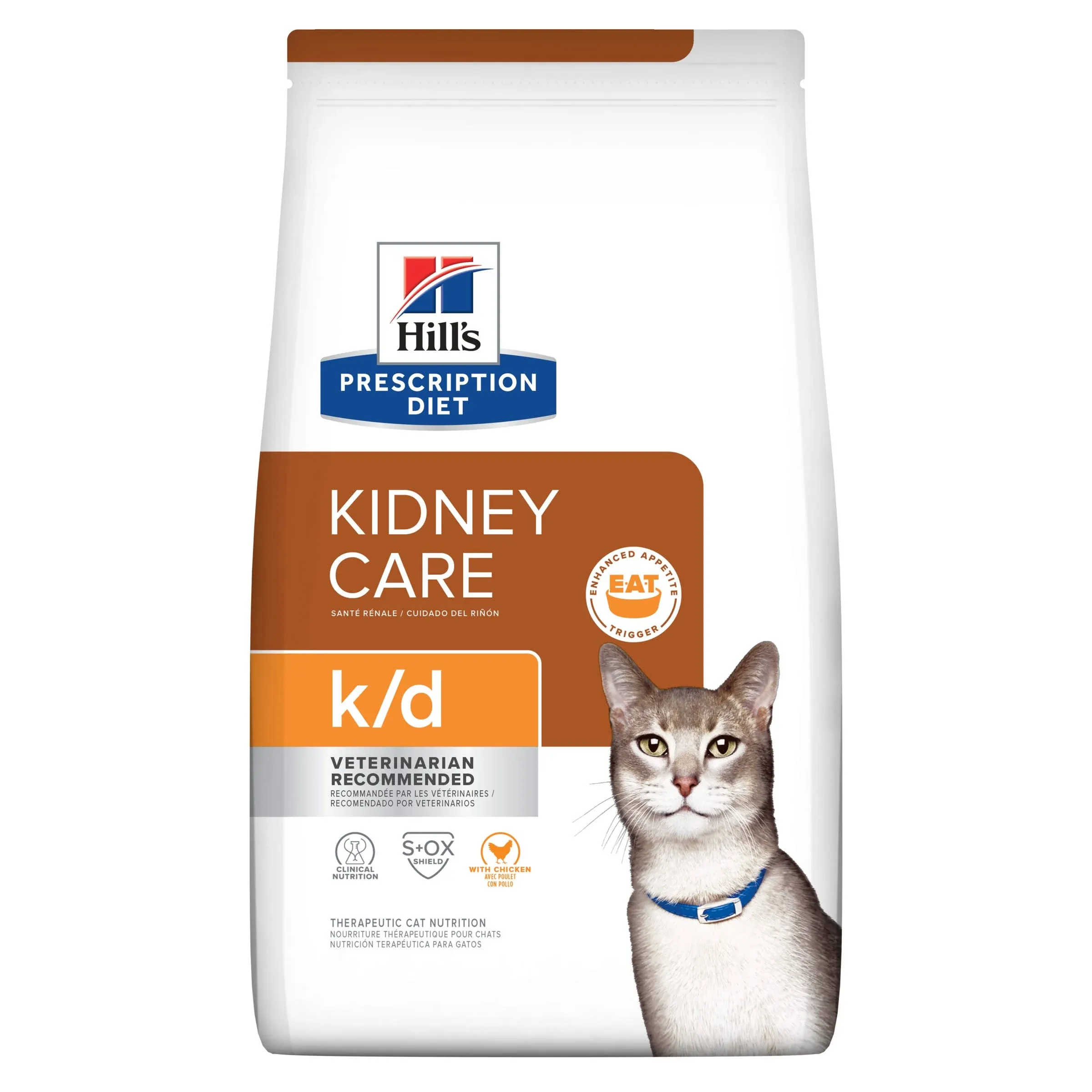 Hill's Prescription Diet k/d Kidney Care with Chicken Dry Cat Food+, Veterinary Diet, 4 lb. Bag